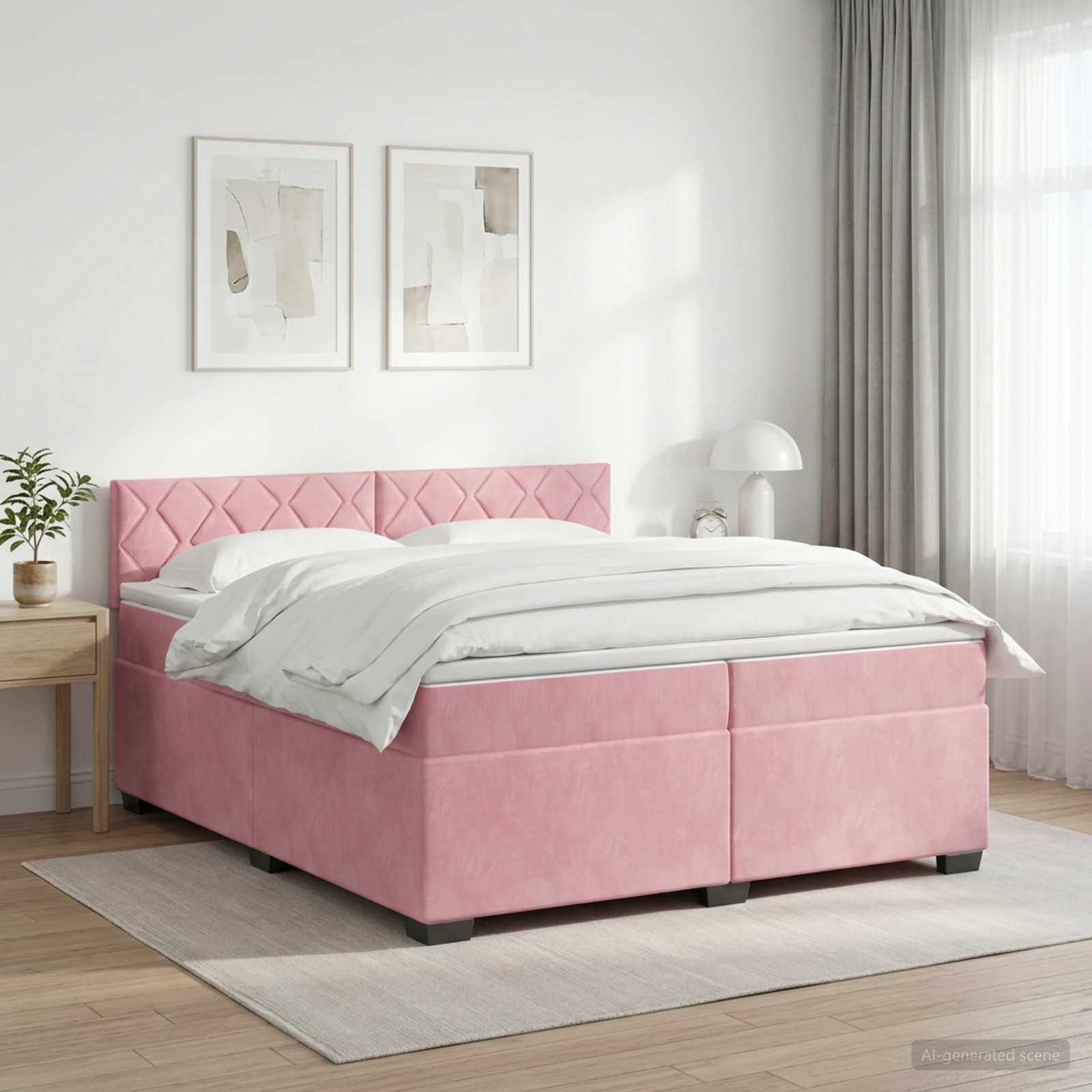 Κρεβάτι Box Spring με Στρώμα και LED Ροζ 200 x 200 cm Βελούδο - Pakobazaar
