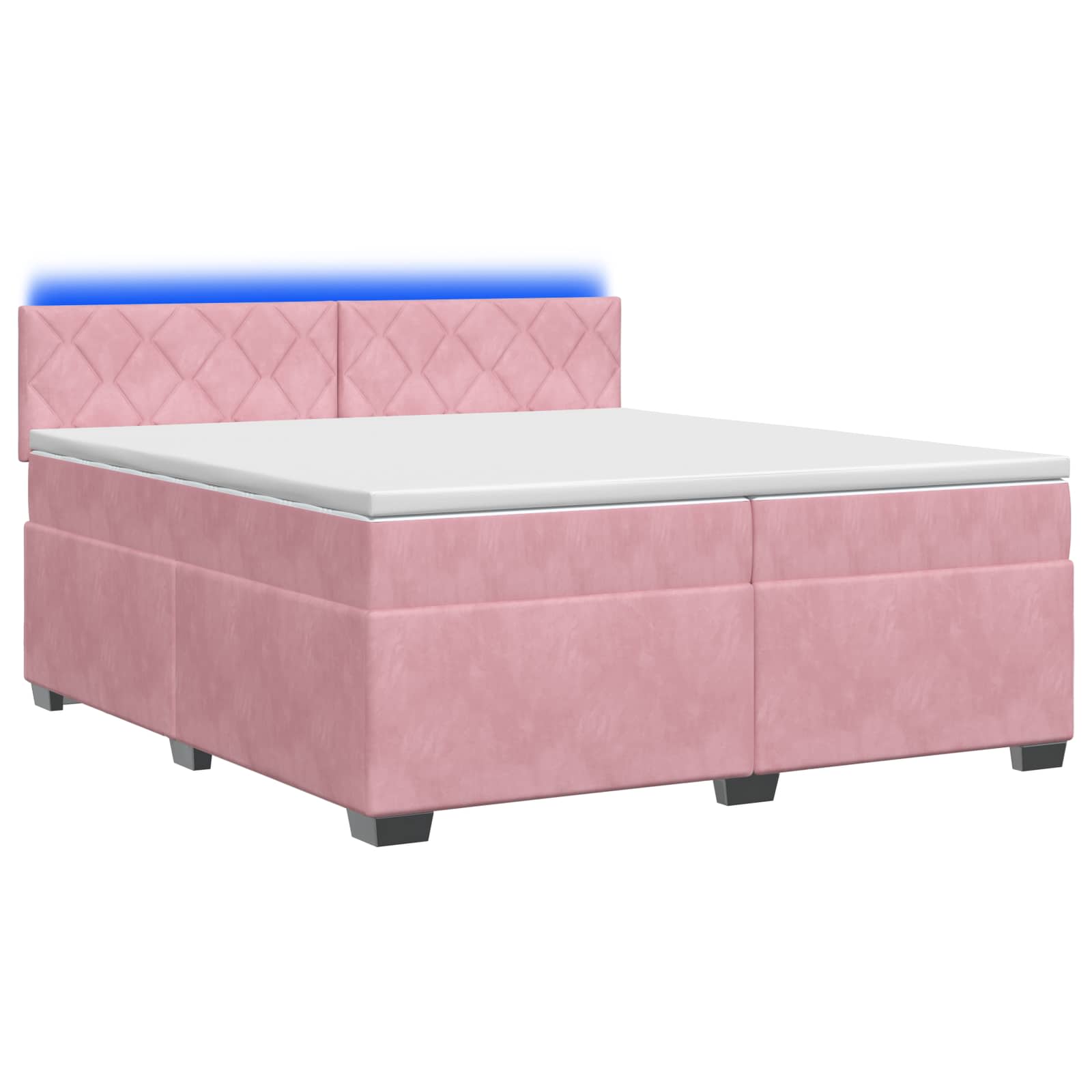 Κρεβάτι Box Spring με Στρώμα και LED Ροζ 200 x 200 cm Βελούδο - Pakobazaar