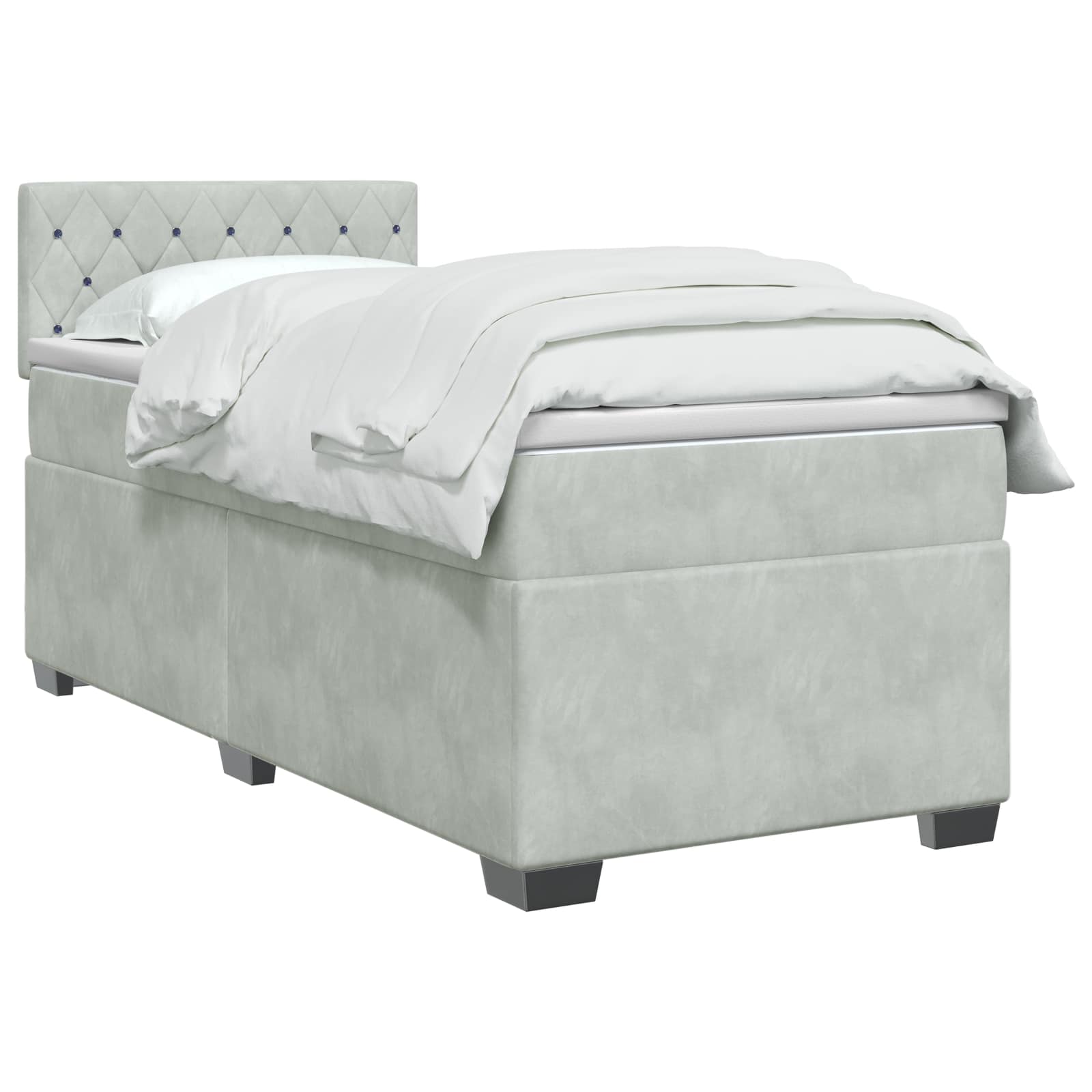 Κρεβάτι Box Spring με Στρώμα και LED Ανοιχτό γκρι Μονό Βελούδο - Pakobazaar