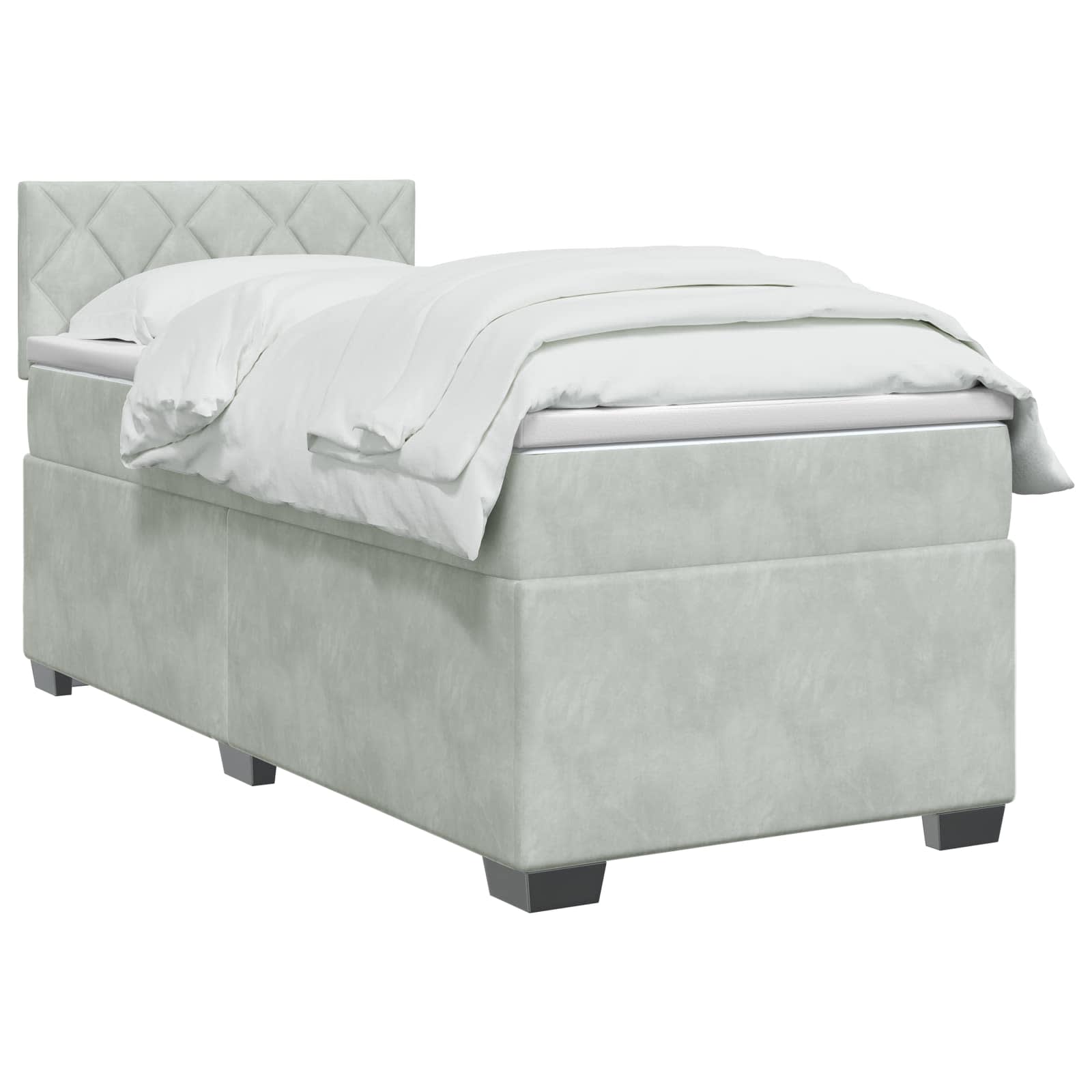 Κρεβάτι Box Spring με Στρώμα και LED Ανοιχτό γκρι Μονό Βελούδο - Pakobazaar