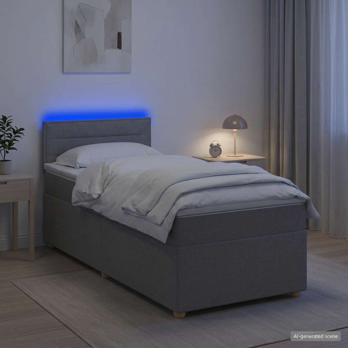 Κρεβάτι Box Spring με Στρώμα και LED Ανοιχτό γκρι 90 x 190 cm - Pakobazaar