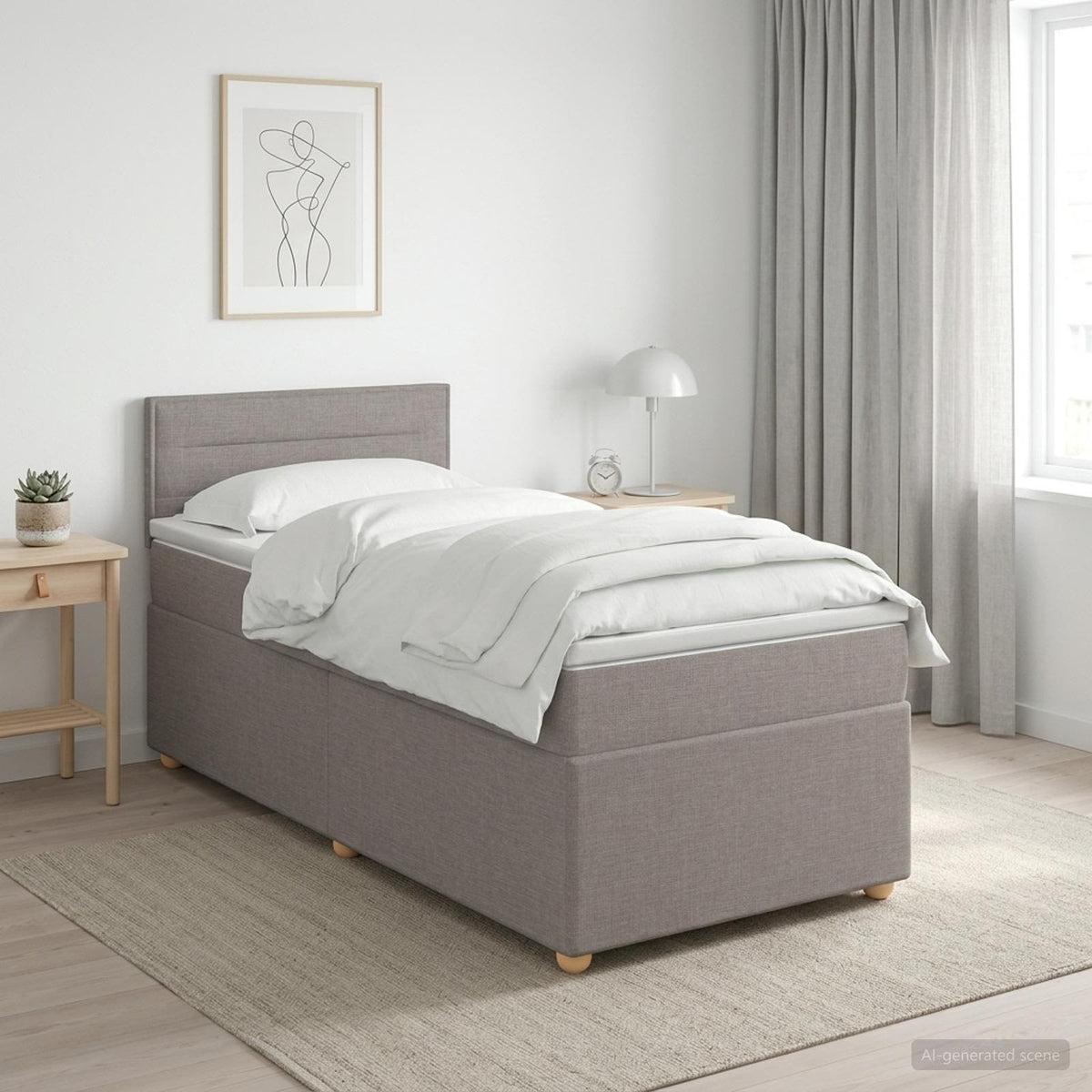 Κρεβάτι box spring με στρώμα Taupe 100 x 200 cm Ύφασμα - Pakobazaar