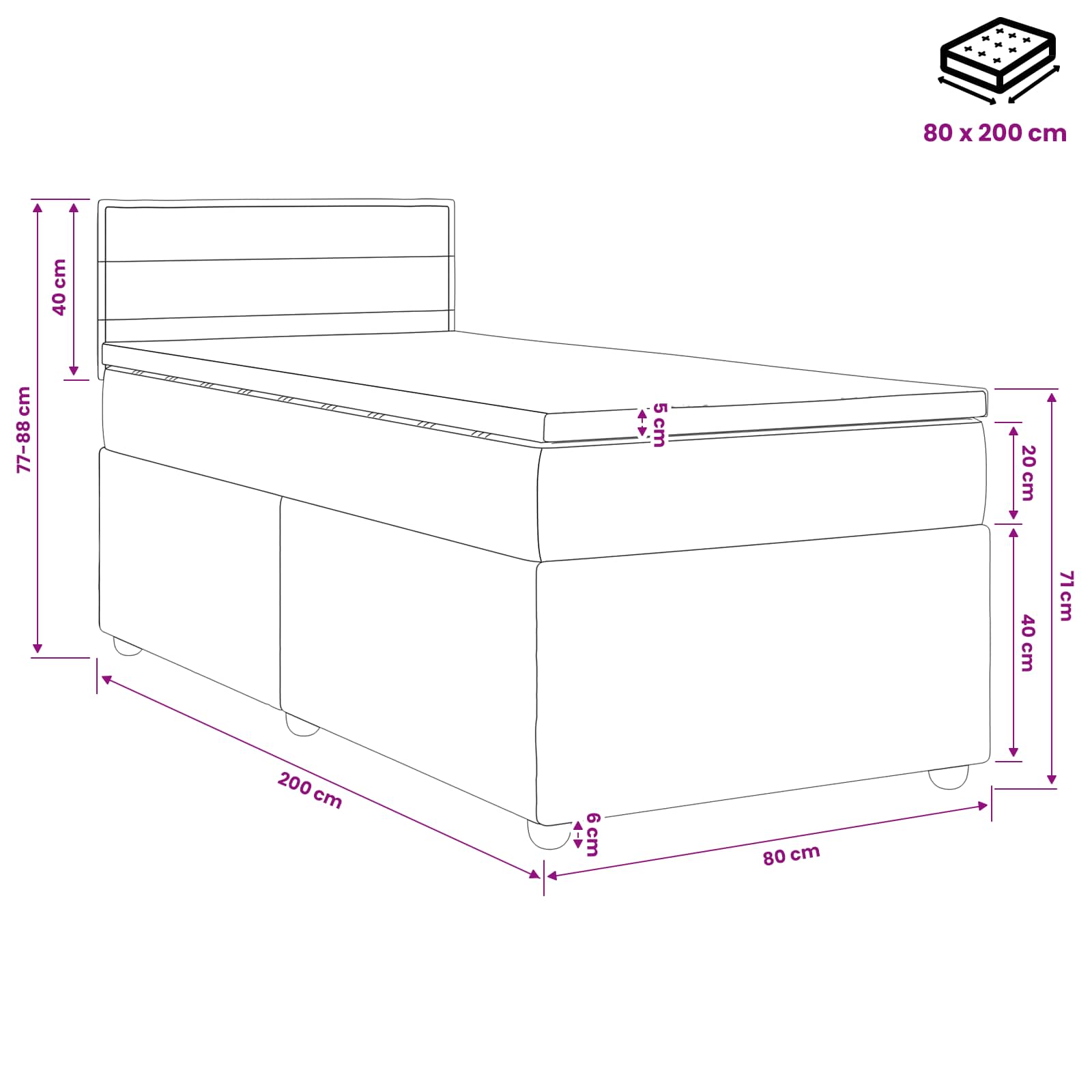Κρεβάτι box spring με στρώμα Taupe 80 x 200 cm Ύφασμα