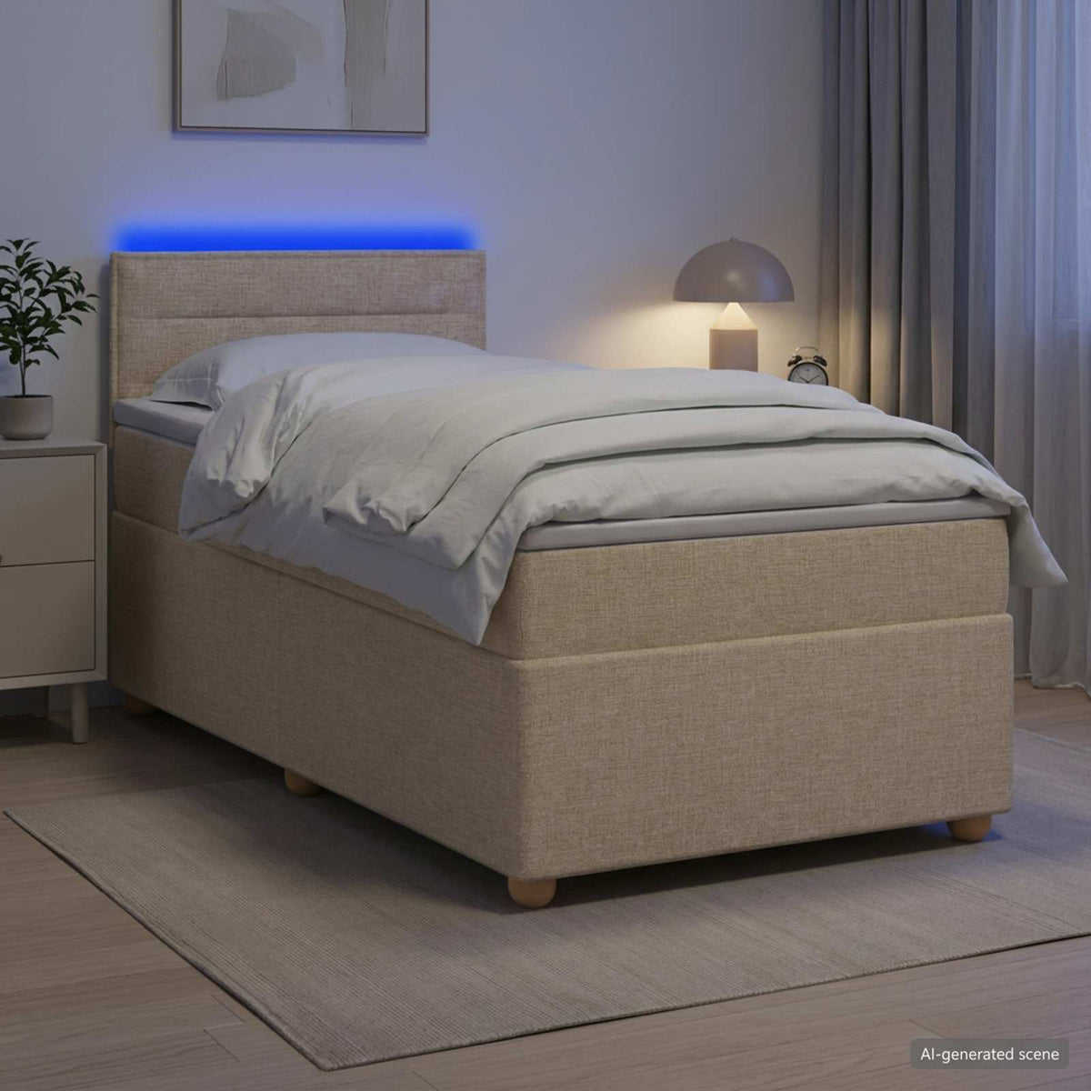 Κρεβάτι box spring με στρώμα Κρεμ 90 x 190 cm Ύφασμα