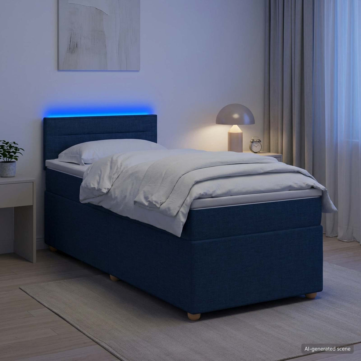 Κρεβάτι box spring με στρώμα Μπλε 90 x 200 cm Ύφασμα