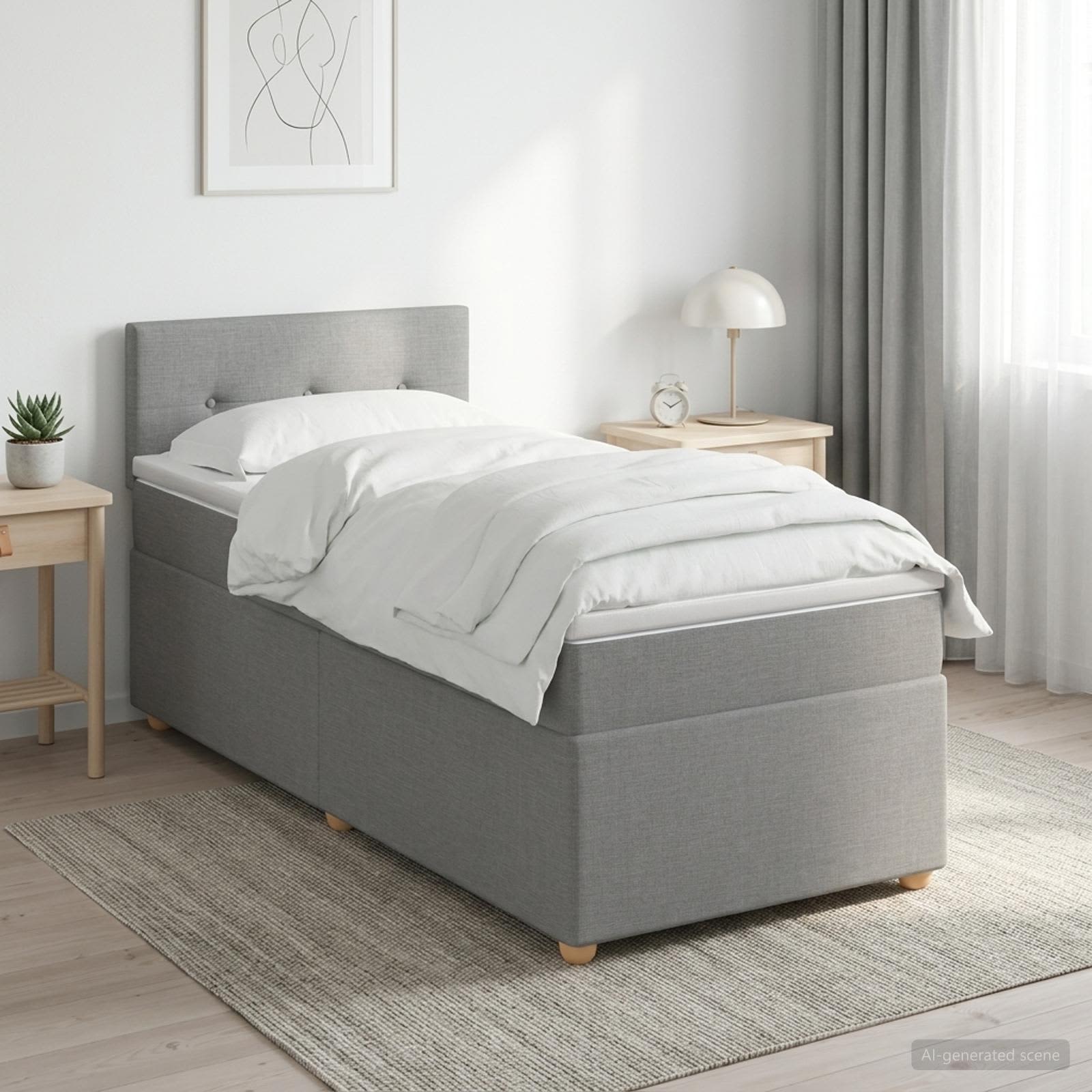 Κρεβάτι box spring με στρώμα Ανοιχτό γκρι 100 x 200 cm Ύφασμα