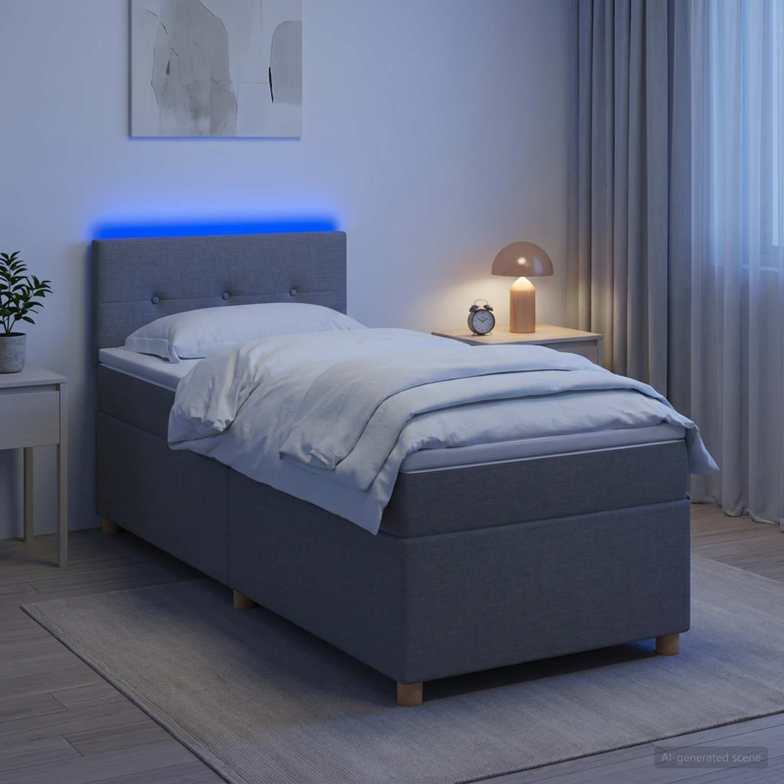 Κρεβάτι box spring με στρώμα Ανοιχτό γκρι 100 x 200 cm Ύφασμα