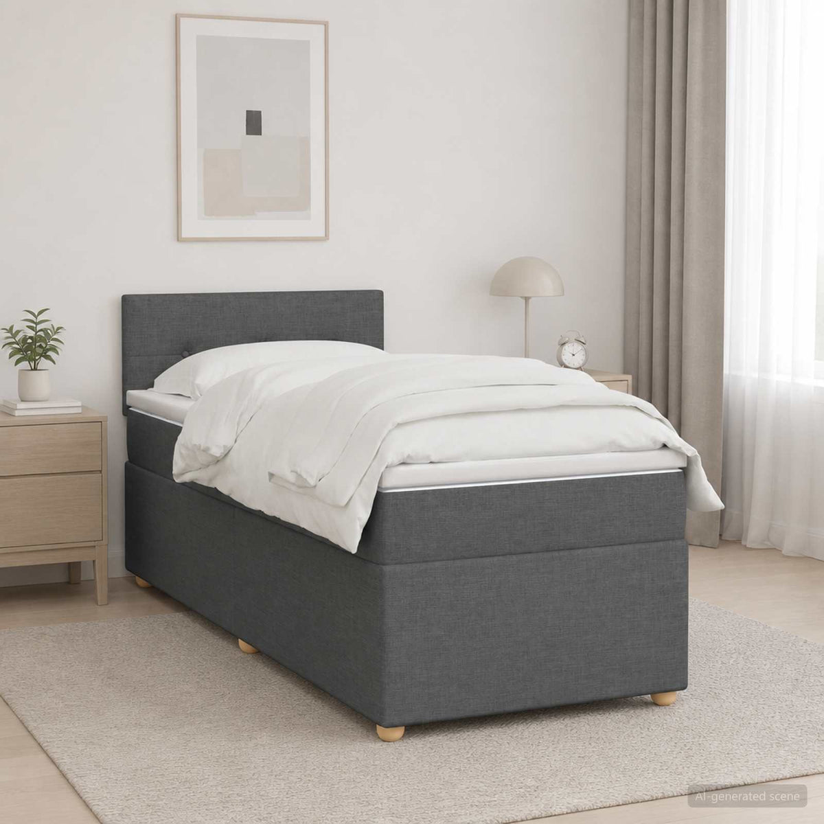 Κρεβάτι box spring με στρώμα Σκούρο Γκρι 90 x 190 cm Ύφασμα