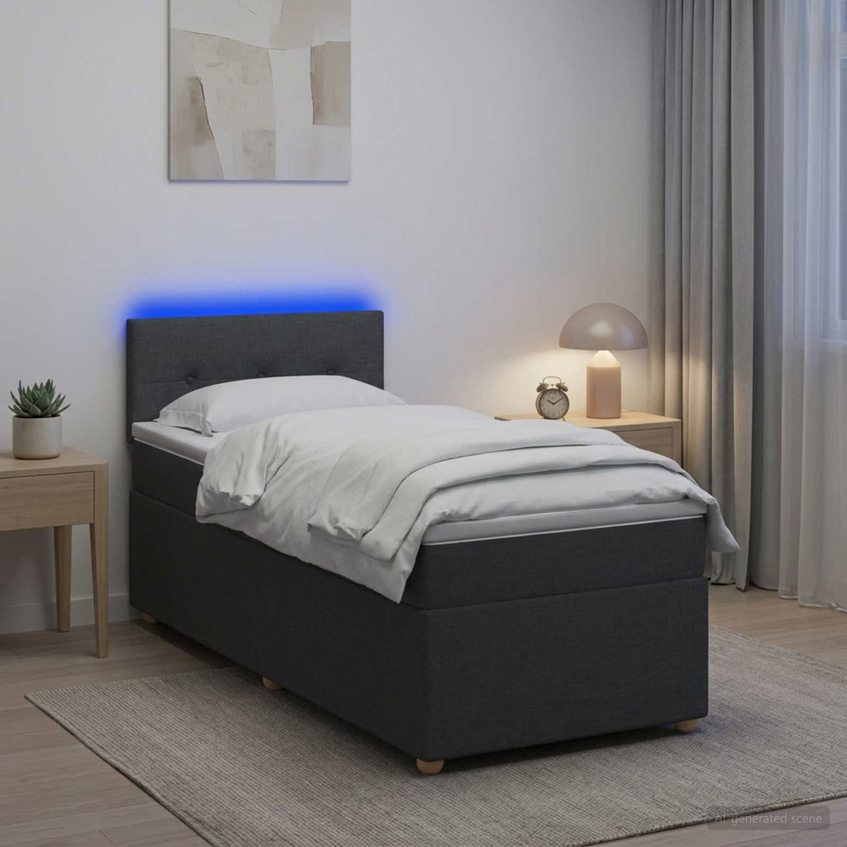 Κρεβάτι box spring με στρώμα Σκούρο Γκρι 90 x 190 cm Ύφασμα