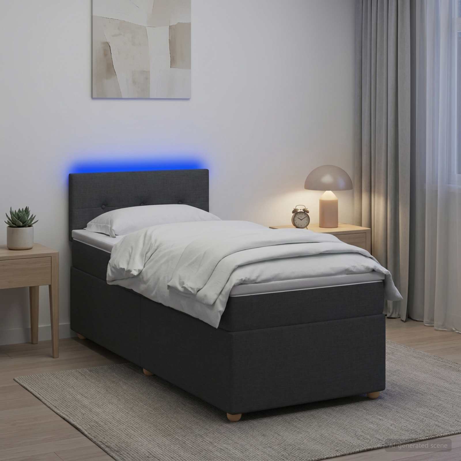 Κρεβάτι Box Spring με Στρώμα και LED Σκούρο Γκρι 90 x 190 cm