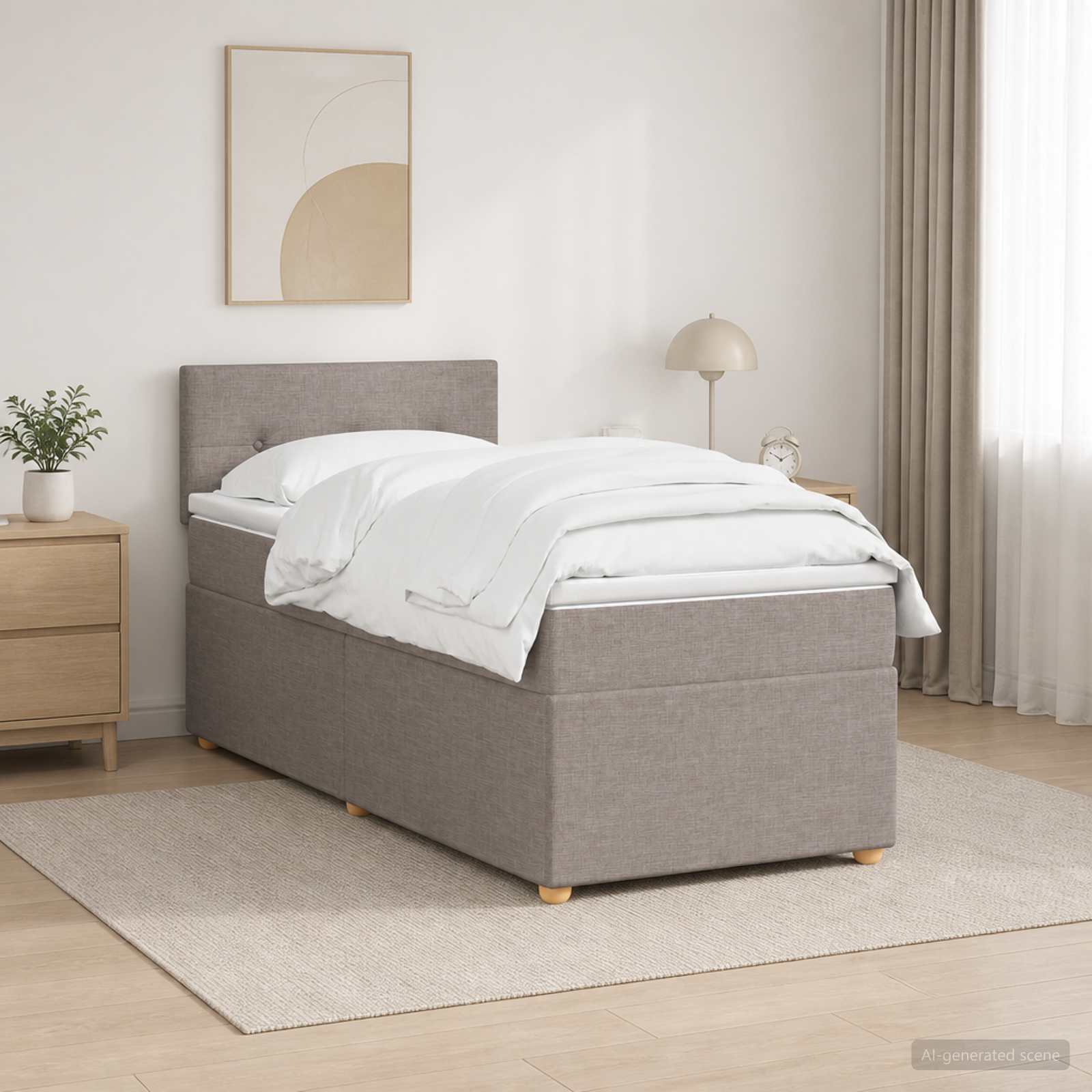 Κρεβάτι box spring με στρώμα Taupe 80 x 200 cm Ύφασμα - Pakobazaar