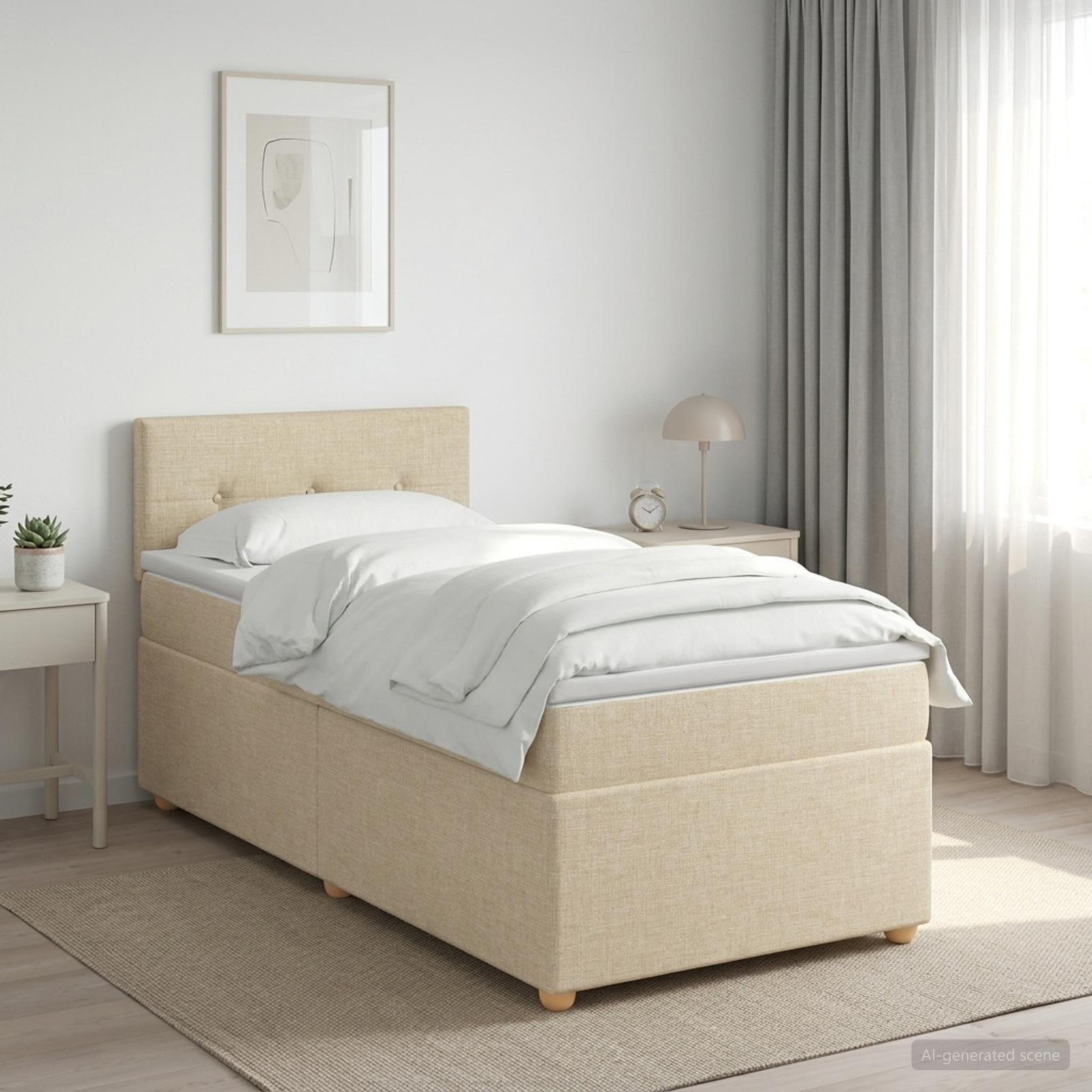 Κρεβάτι box spring με στρώμα Κρεμ 90 x 190 cm Ύφασμα - Pakobazaar