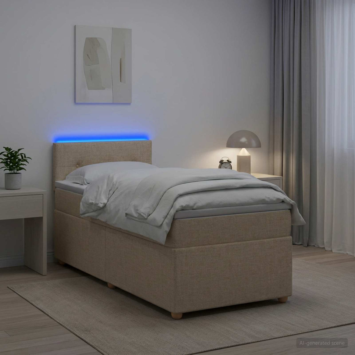Κρεβάτι box spring με στρώμα Κρεμ 90 x 200 cm Ύφασμα - Pakobazaar