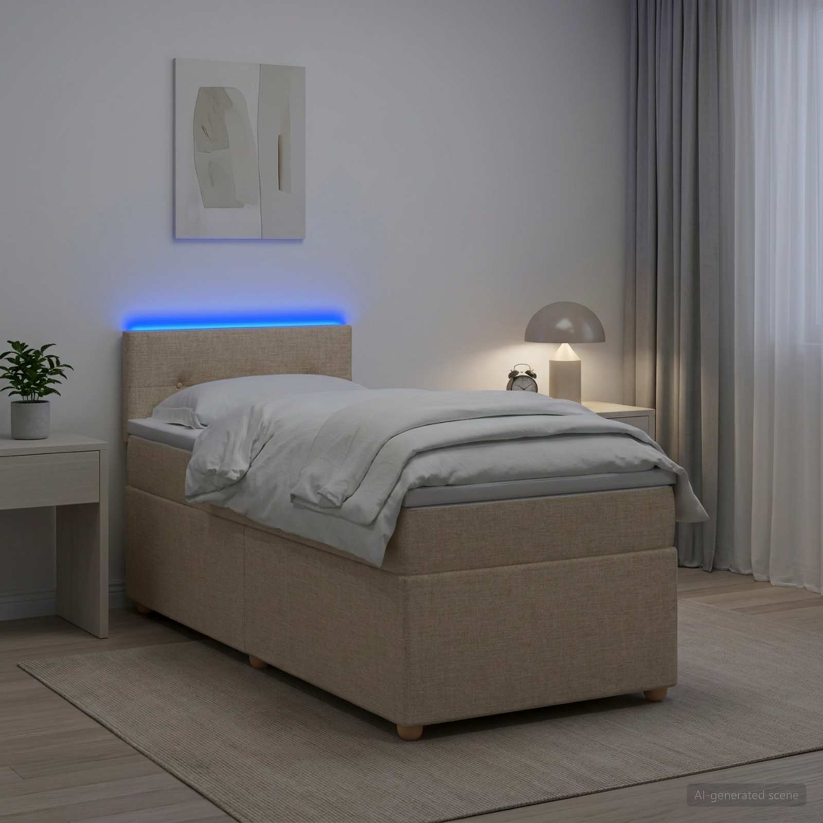 Κρεβάτι box spring με στρώμα Κρεμ 80 x 200 cm Ύφασμα - Pakobazaar