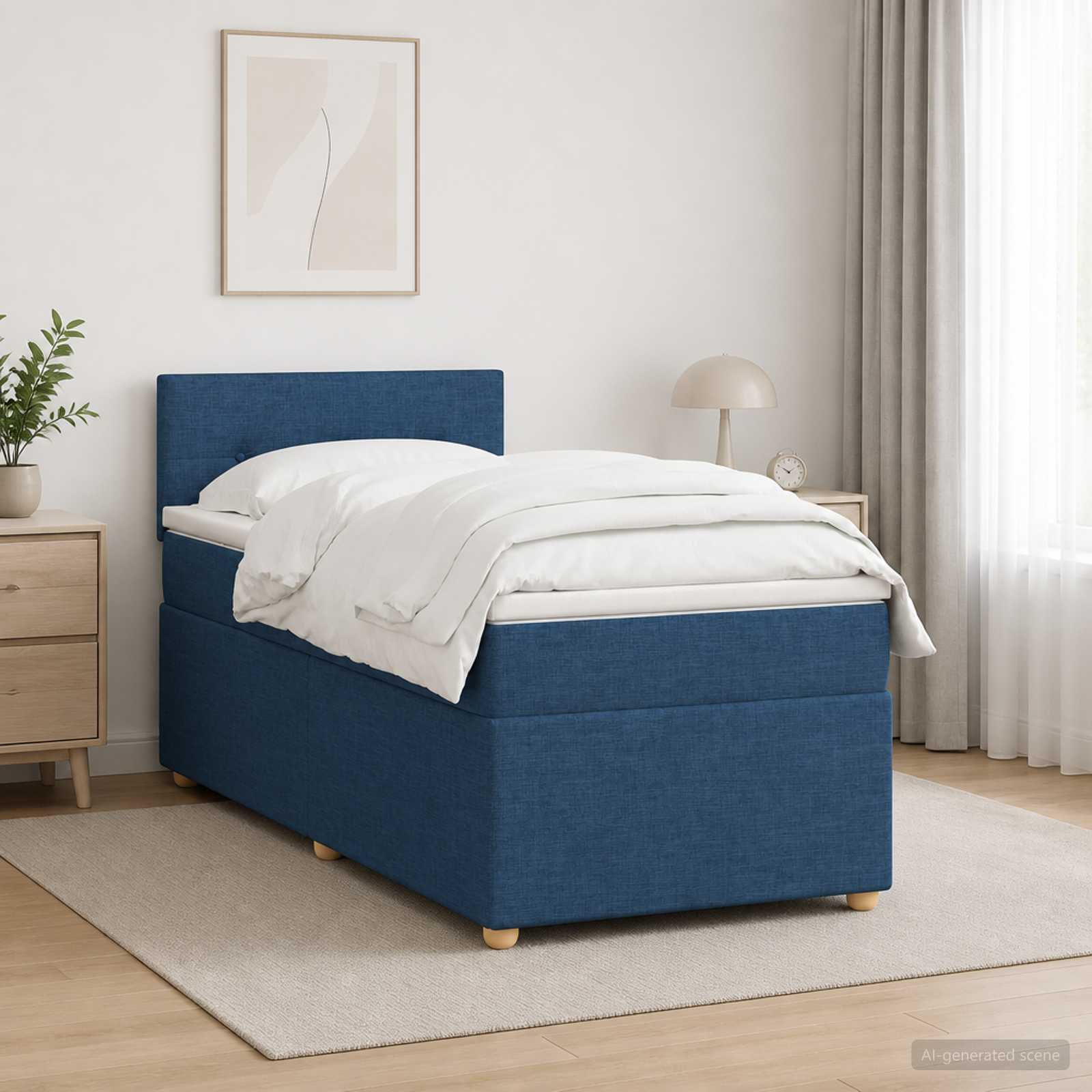 Κρεβάτι box spring με στρώμα Μπλε 80 x 200 cm Ύφασμα - Pakobazaar