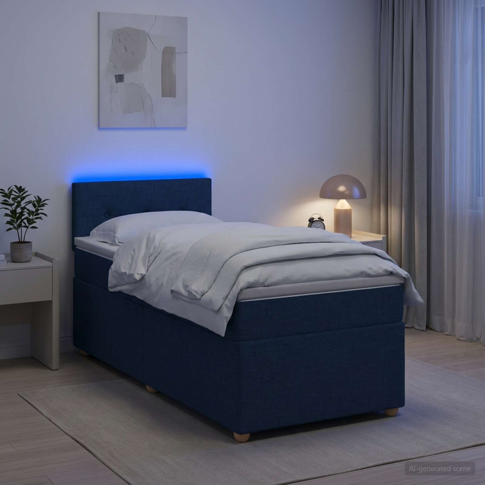 Κρεβάτι box spring με στρώμα Μπλε 100 x 200 cm Ύφασμα - Pakobazaar