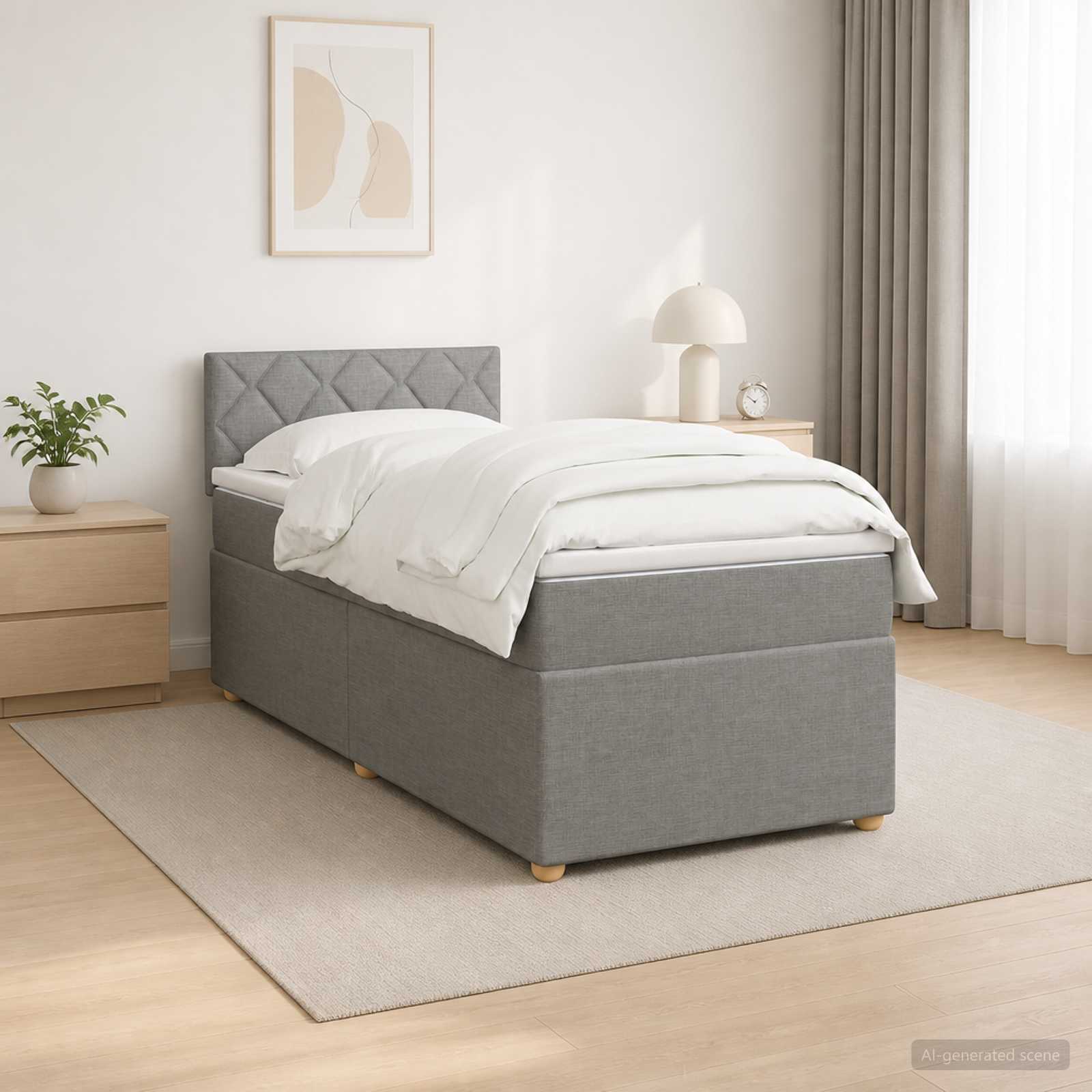 Κρεβάτι box spring με στρώμα Ανοιχτό γκρι 100 x 200 cm Ύφασμα - Pakobazaar