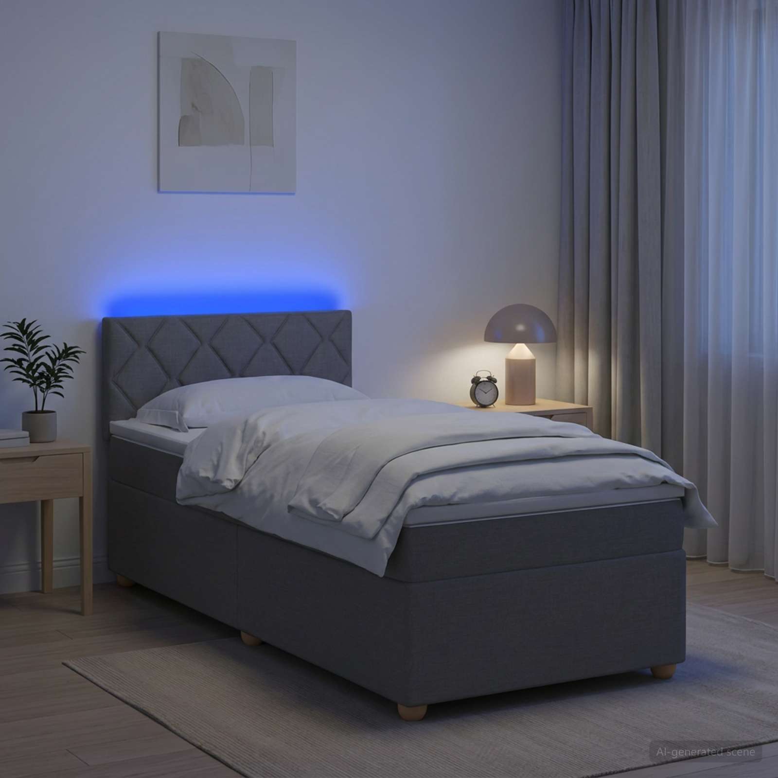 Κρεβάτι box spring με στρώμα Ανοιχτό γκρι 100 x 200 cm Ύφασμα - Pakobazaar