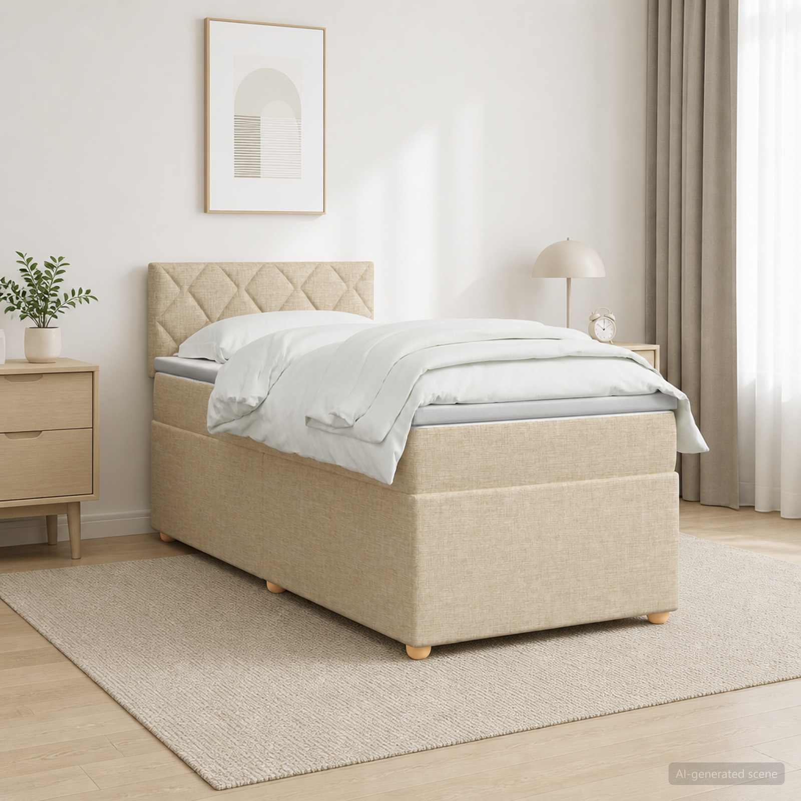 Κρεβάτι box spring με στρώμα Κρεμ 100 x 200 cm Ύφασμα - Pakobazaar