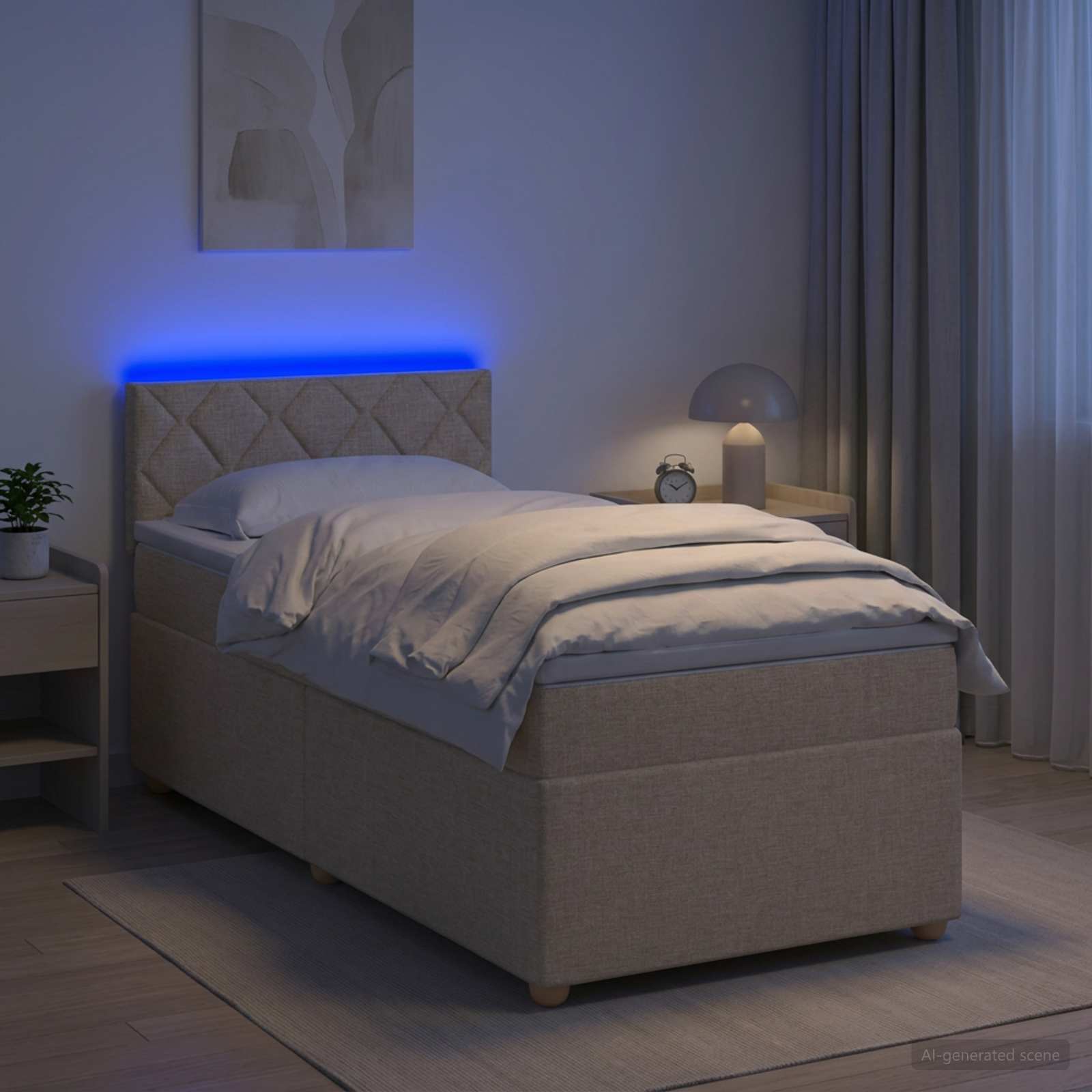 Κρεβάτι box spring με στρώμα Κρεμ 100 x 200 cm Ύφασμα - Pakobazaar