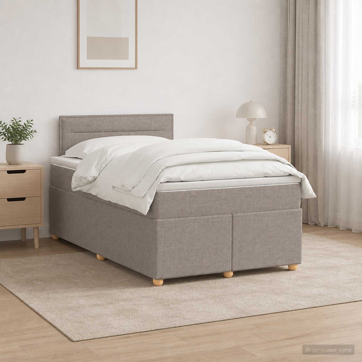 Κρεβάτι box spring με στρώμα Taupe 120 x 190 cm Ύφασμα - Pakobazaar