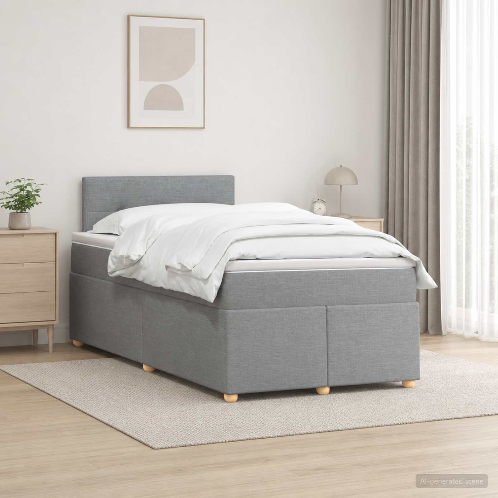 Κρεβάτι box spring με στρώμα Ανοιχτό γκρι 120 x 190 cm Ύφασμα