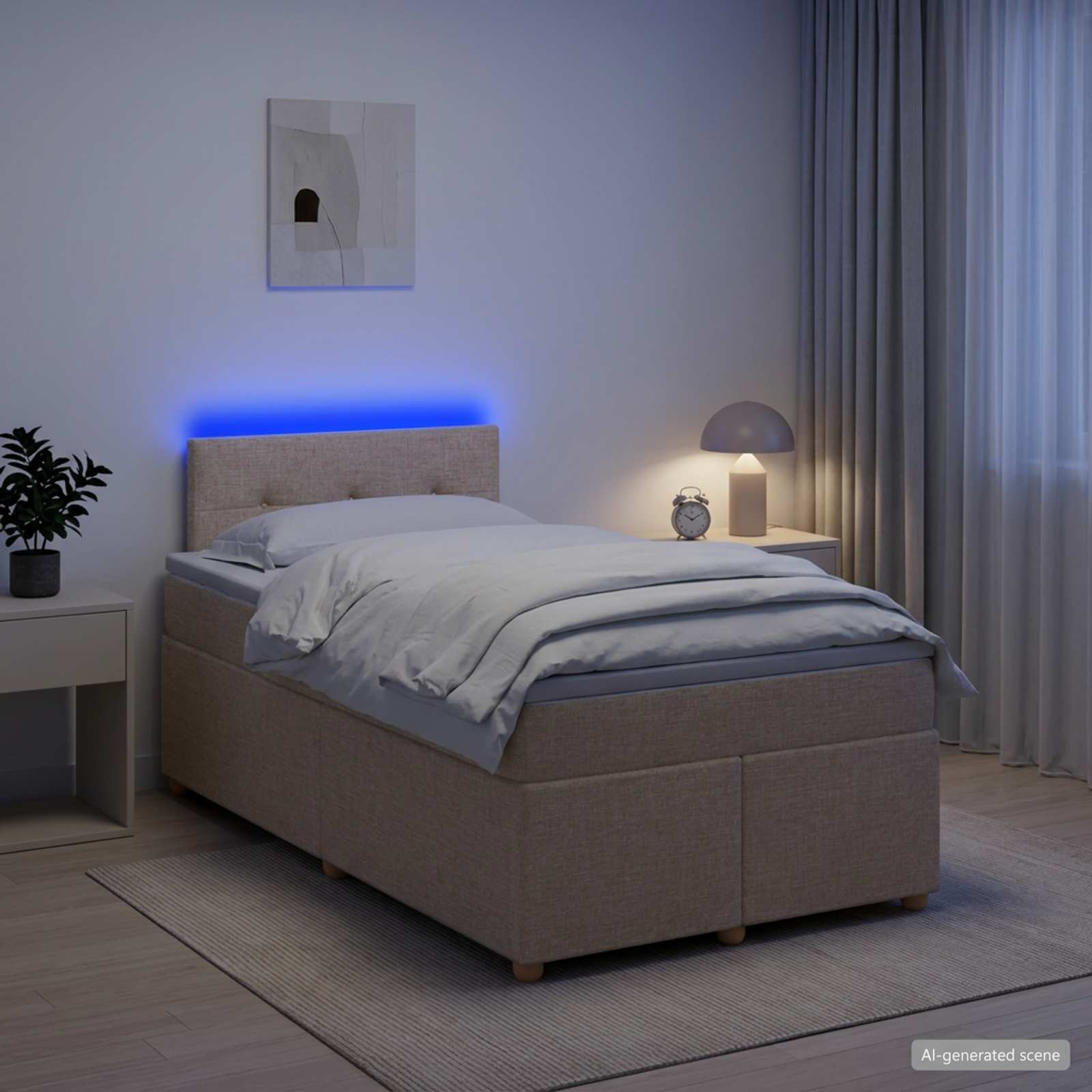 Κρεβάτι box spring με στρώμα Κρεμ 120 x 190 cm Ύφασμα