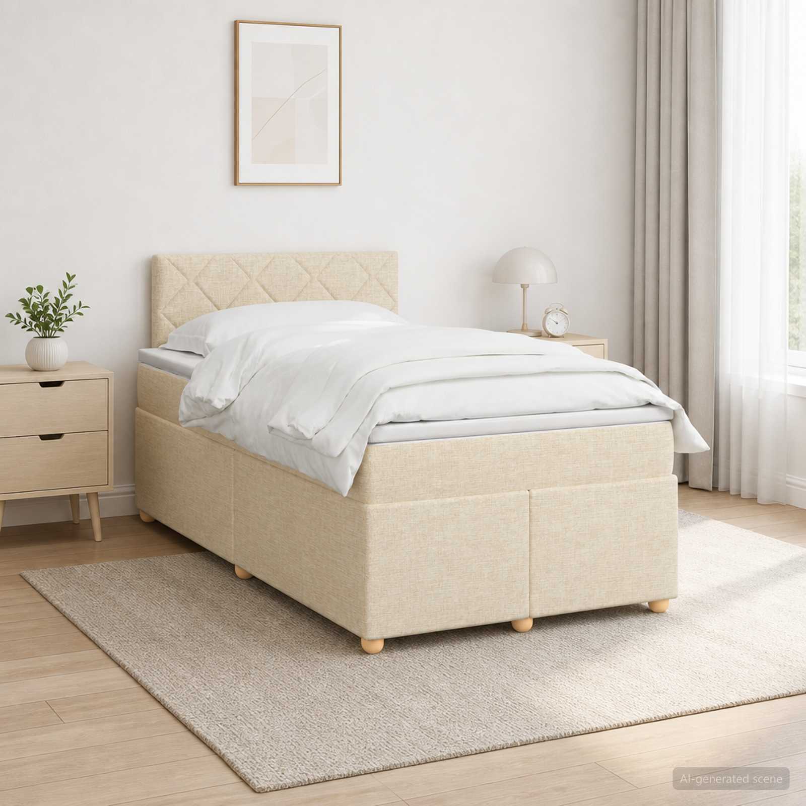 Κρεβάτι box spring με στρώμα Κρεμ 120 x 190 cm Ύφασμα