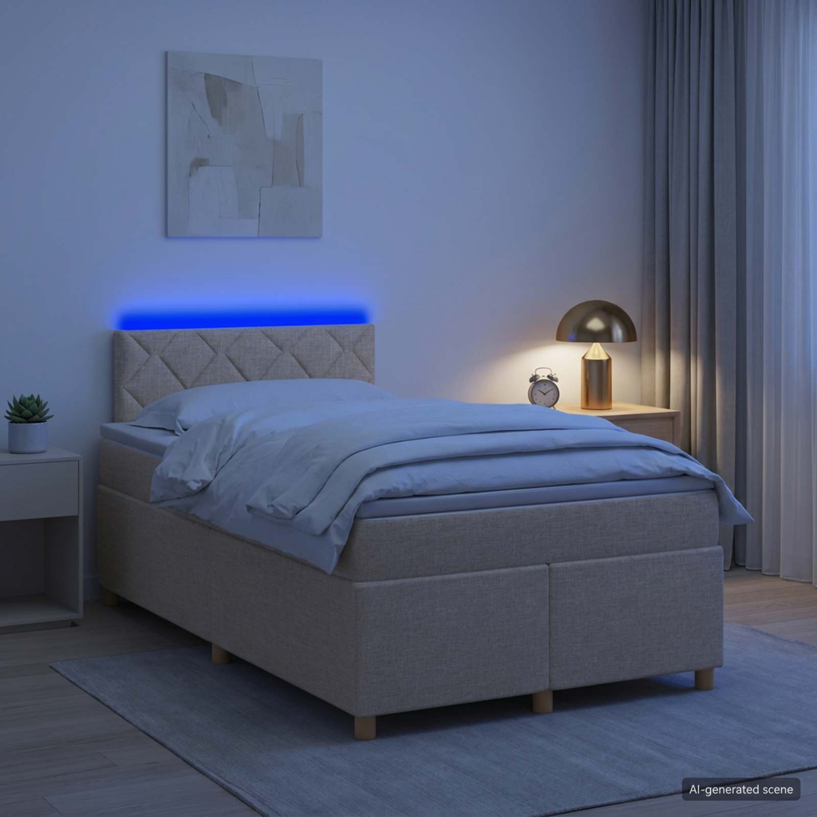 Κρεβάτι box spring με στρώμα Κρεμ 120 x 200 cm Ύφασμα