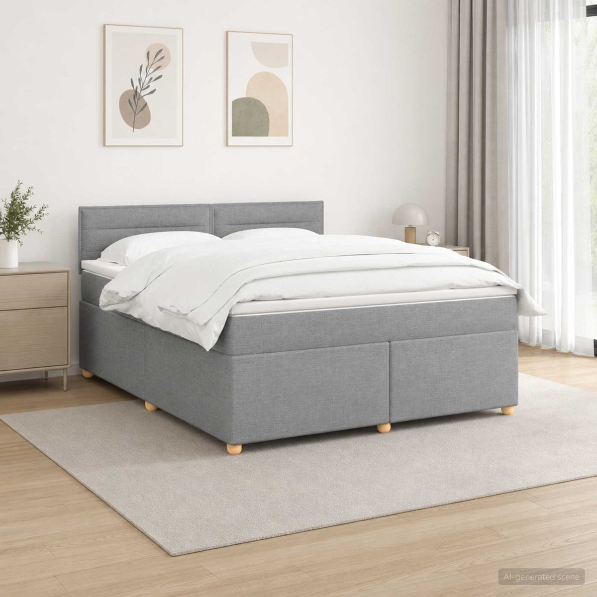 Κρεβάτι box spring με στρώμα Ανοιχτό γκρι 180 x 200 cm Ύφασμα