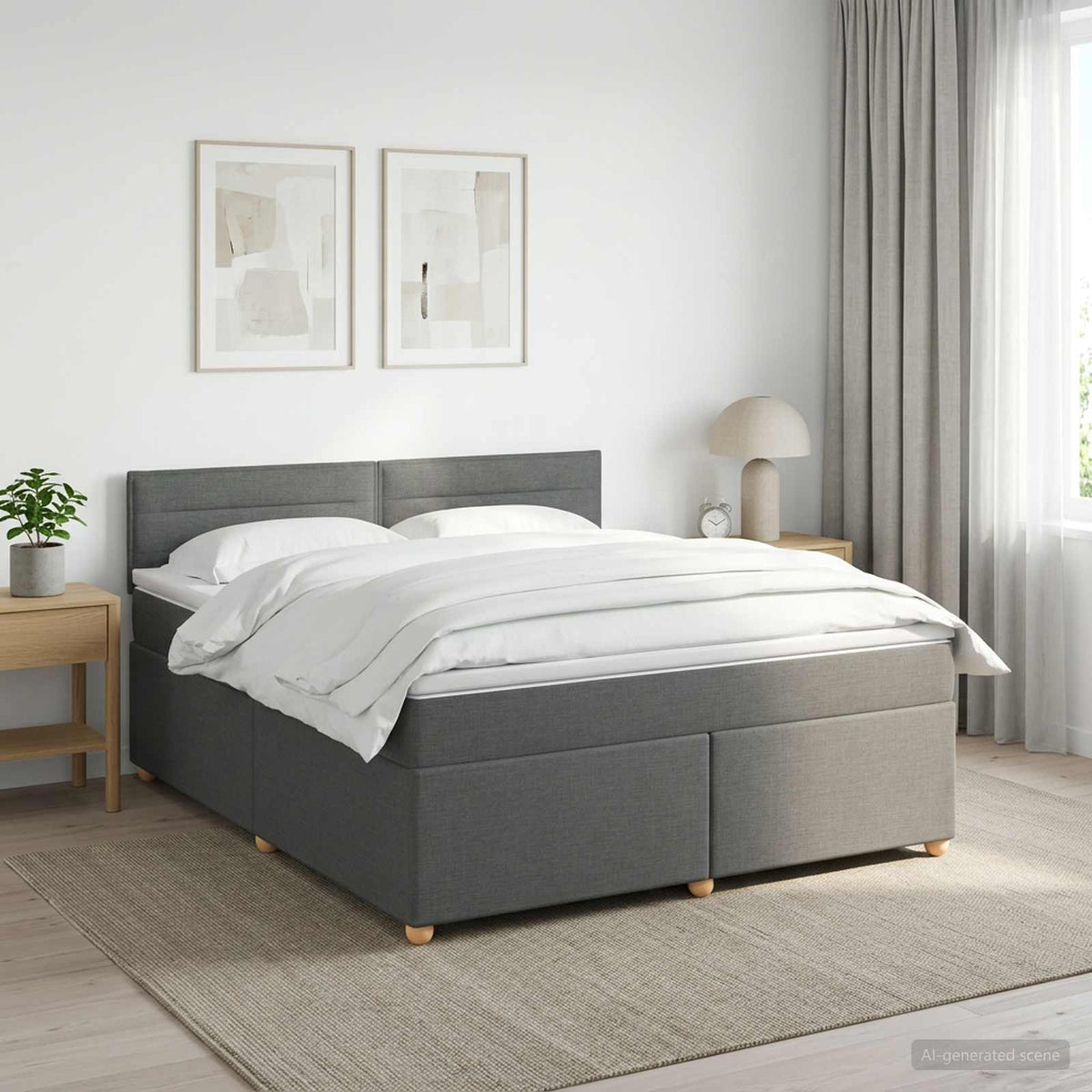 Κρεβάτι box spring με στρώμα Σκούρο Γκρι 180 x 200 cm Ύφασμα