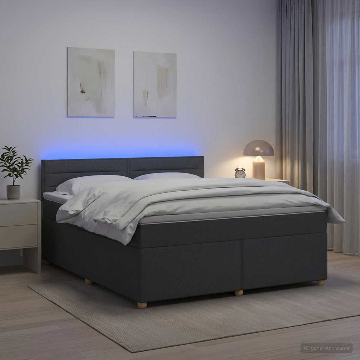 Κρεβάτι box spring με στρώμα Σκούρο Γκρι 180 x 200 cm Ύφασμα