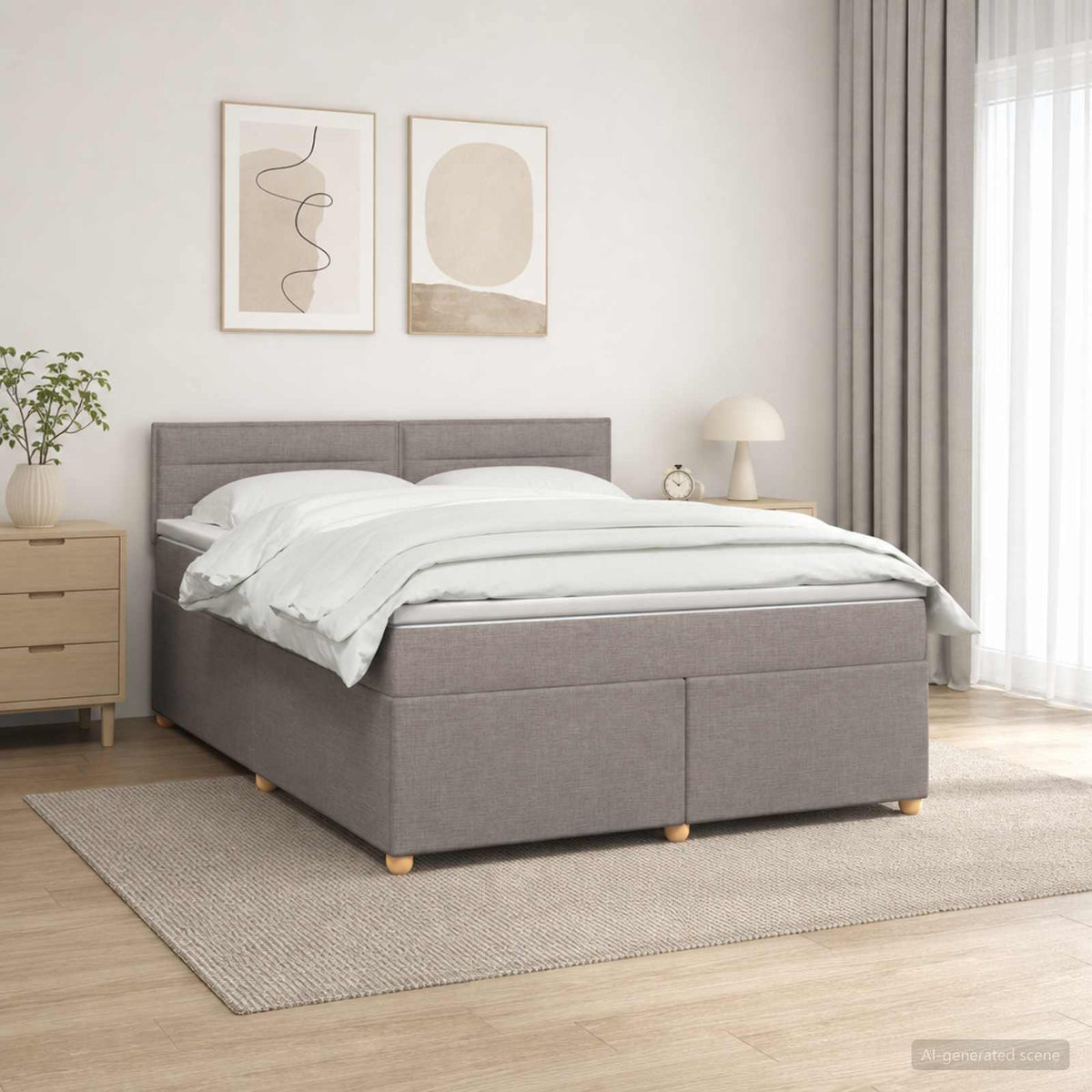 Κρεβάτι box spring με στρώμα Taupe 160 x 200 cm Ύφασμα - Pakobazaar