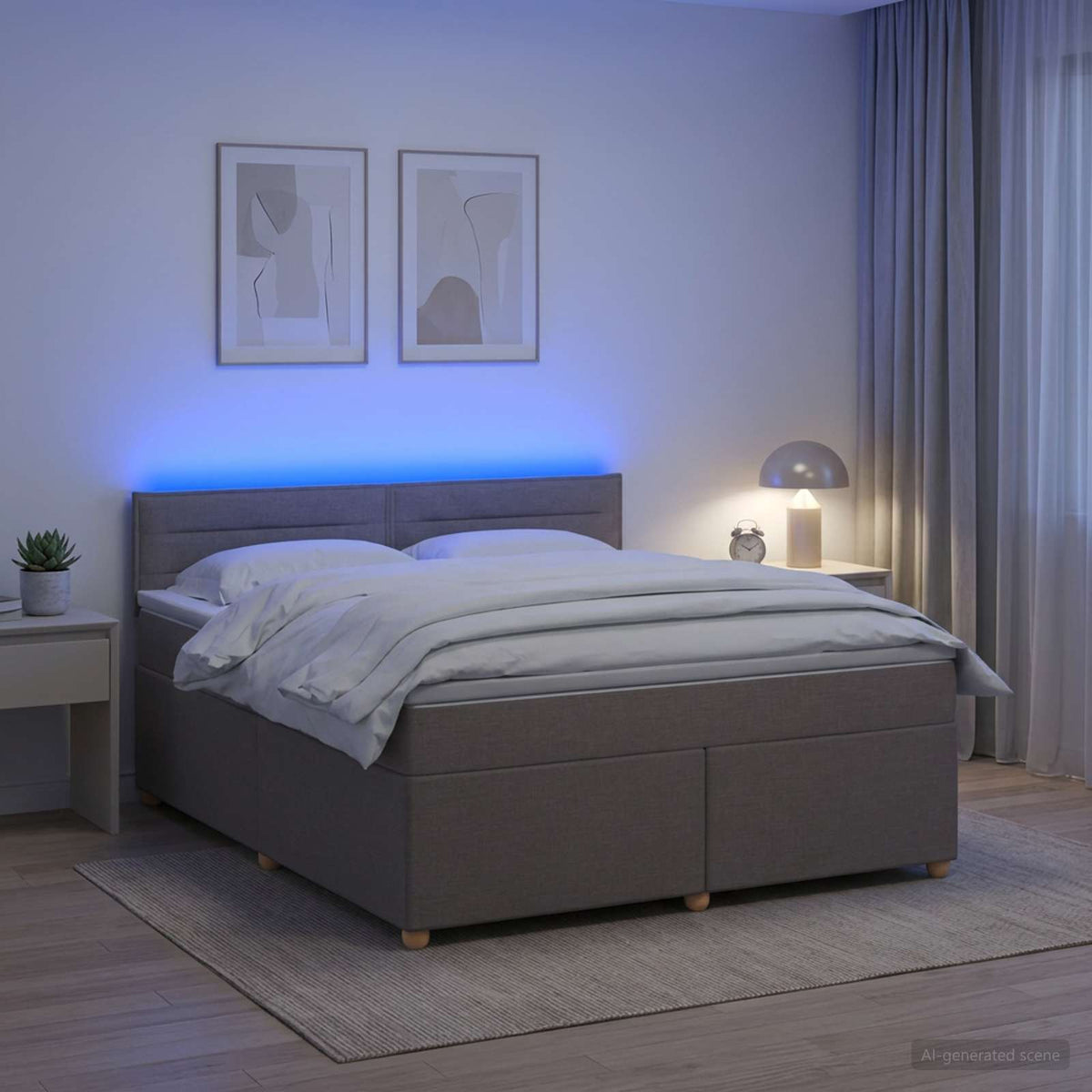 Κρεβάτι box spring με στρώμα Taupe 160 x 200 cm Ύφασμα - Pakobazaar