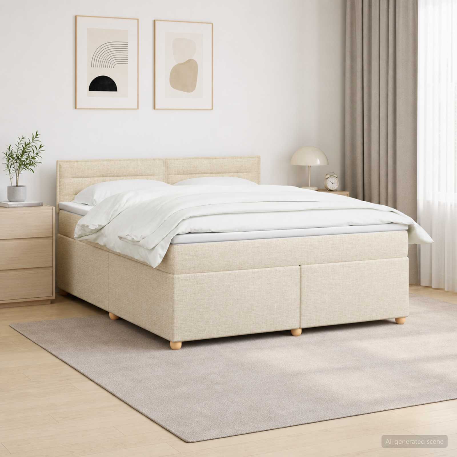 Κρεβάτι box spring με στρώμα Κρεμ 180 x 200 cm Ύφασμα - Pakobazaar