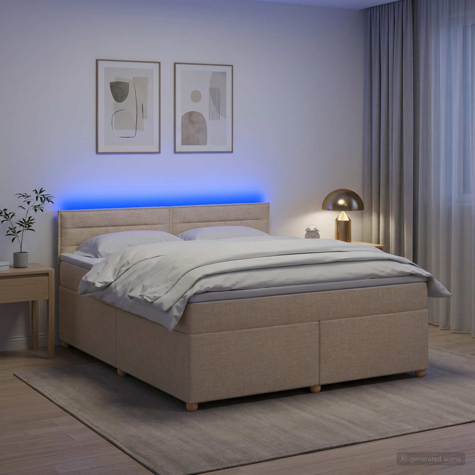 Κρεβάτι box spring με στρώμα Κρεμ 180 x 200 cm Ύφασμα - Pakobazaar