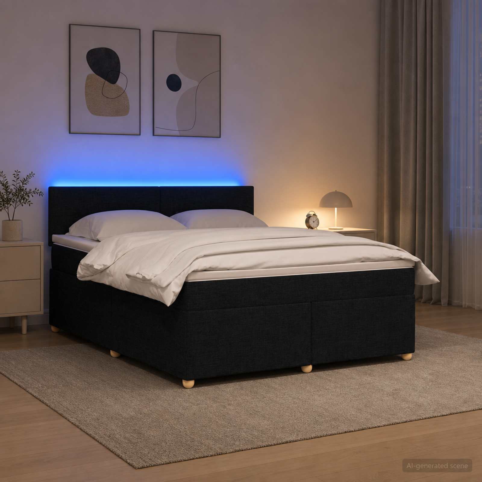 Κρεβάτι box spring με στρώμα Μαύρο 140 x 200 cm Ύφασμα - Pakobazaar