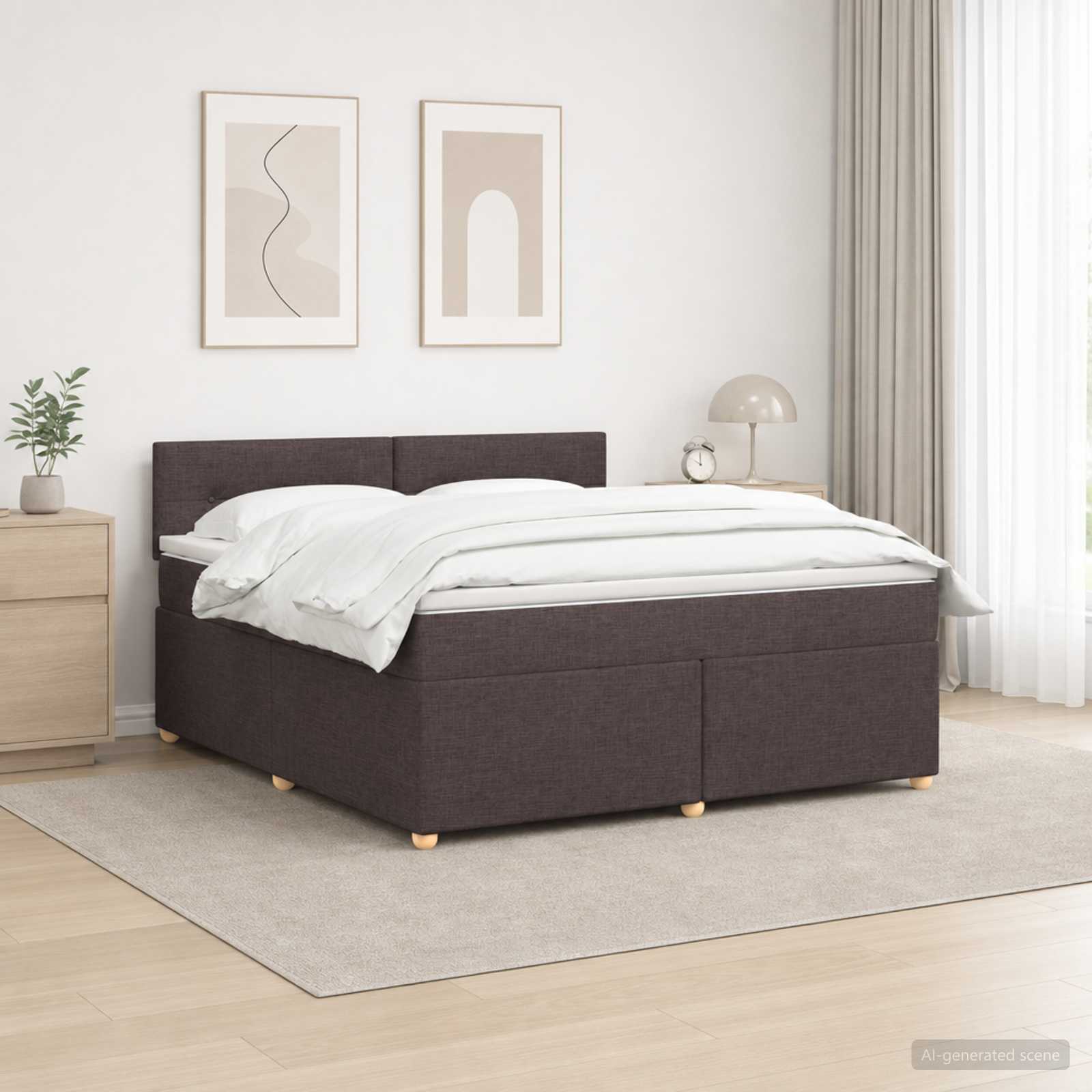 Κρεβάτι box spring με στρώμα Σκούρο Καφέ 180 x 200 cm Ύφασμα - Pakobazaar
