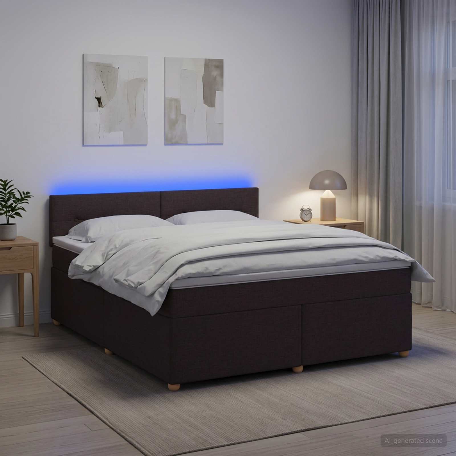 Κρεβάτι box spring με στρώμα Σκούρο Καφέ 180 x 200 cm Ύφασμα - Pakobazaar