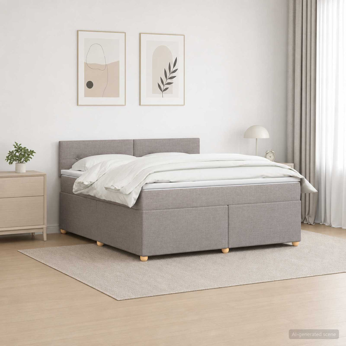 Κρεβάτι box spring με στρώμα Taupe 140 x 190 cm Ύφασμα