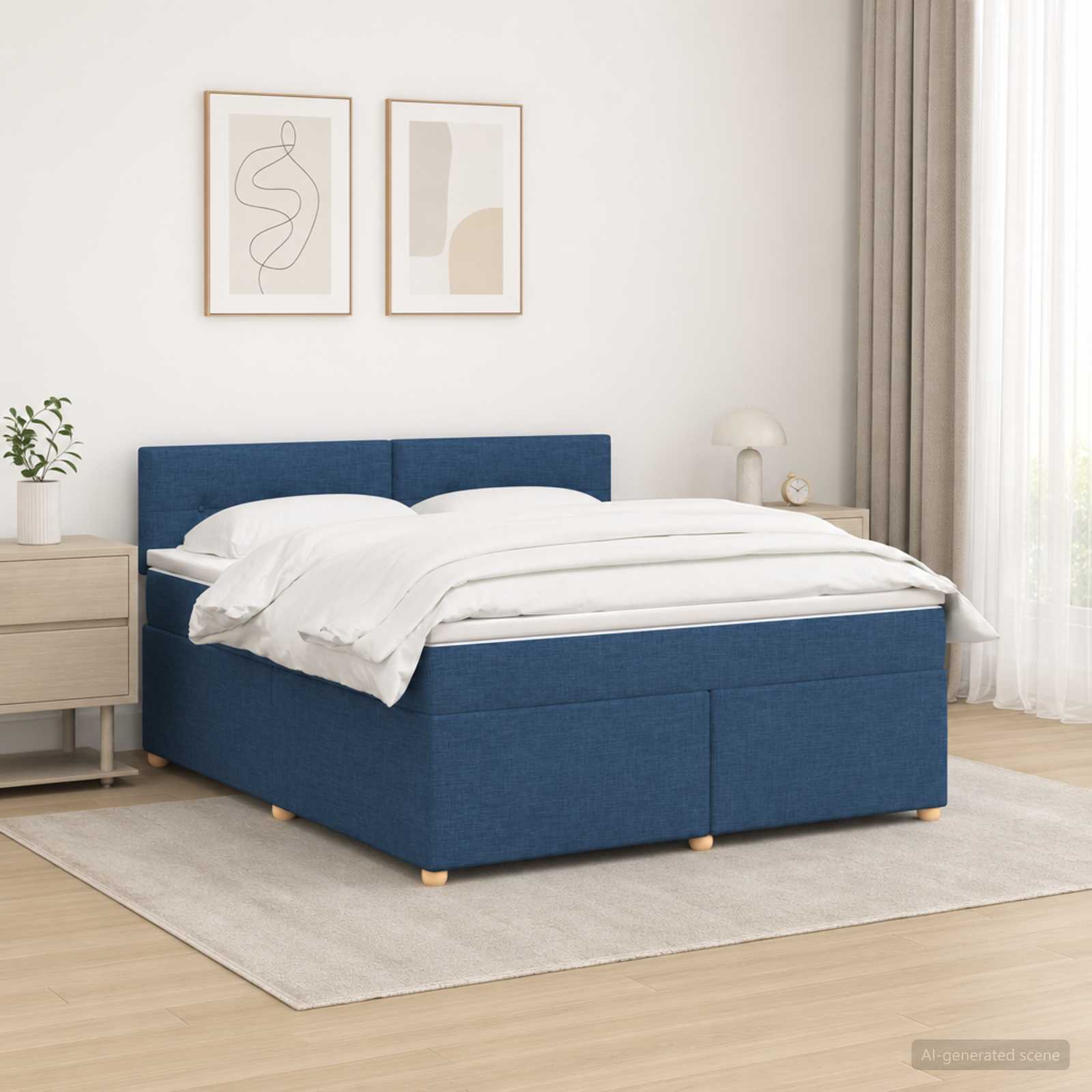 Κρεβάτι box spring με στρώμα Μπλε 180 x 200 cm Ύφασμα - Pakobazaar