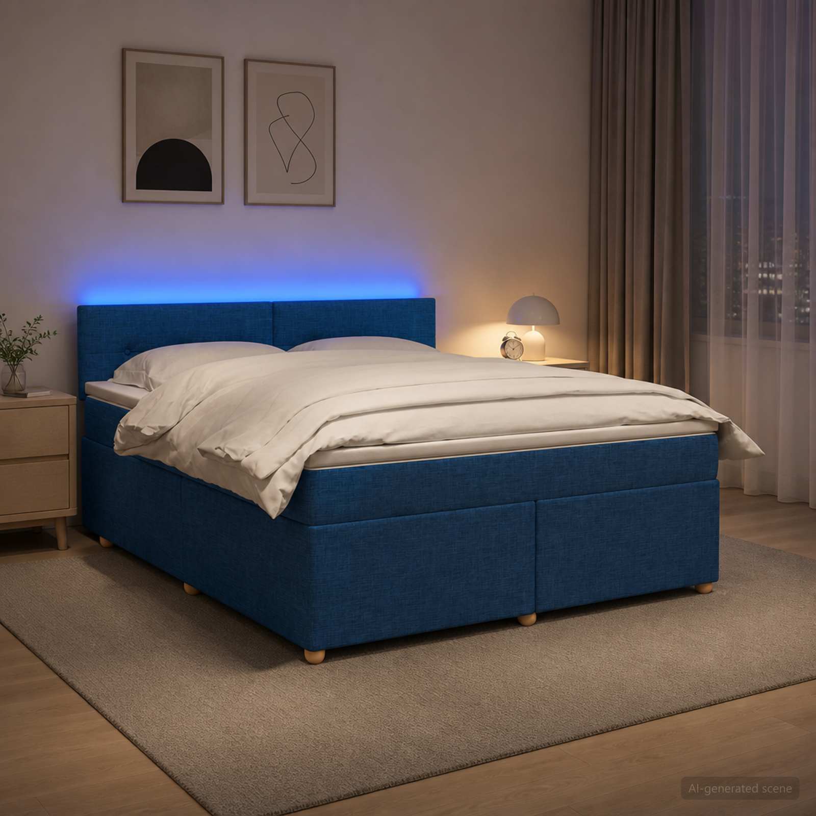 Κρεβάτι box spring με στρώμα Μπλε 180 x 200 cm Ύφασμα - Pakobazaar