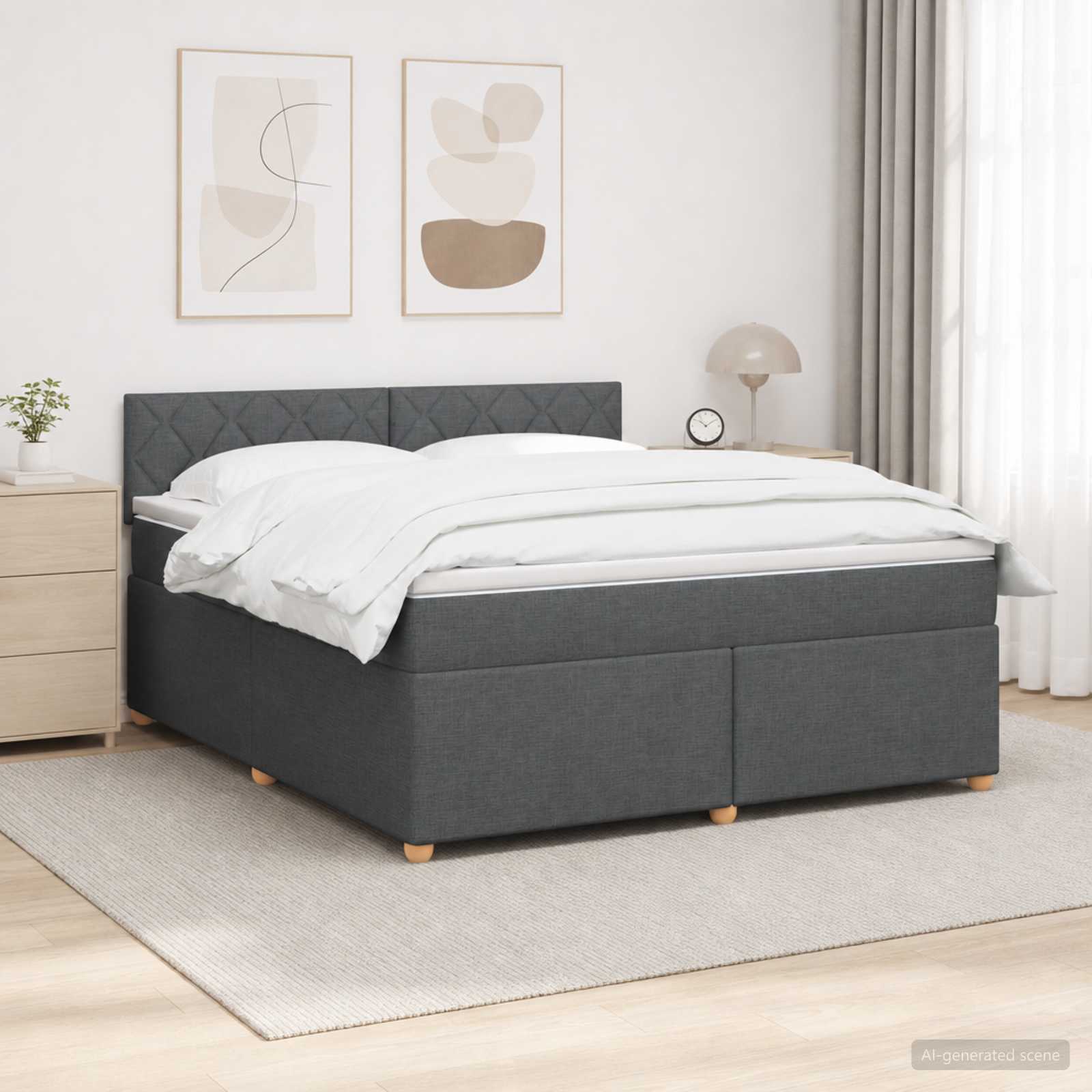 Κρεβάτι box spring με στρώμα Σκούρο Γκρι 180 x 200 cm Ύφασμα - Pakobazaar