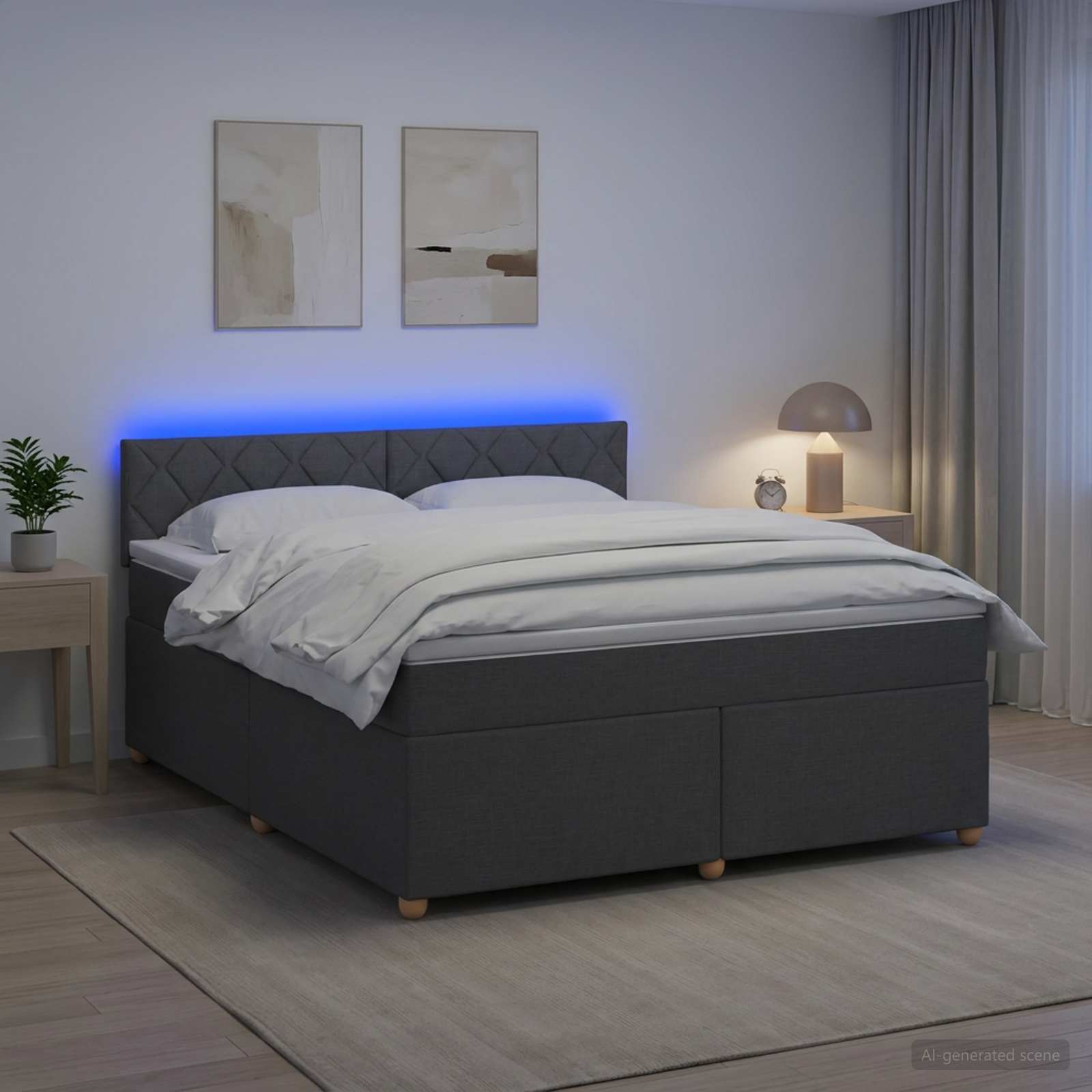 Κρεβάτι box spring με στρώμα Σκούρο Γκρι 140 x 190 cm Ύφασμα