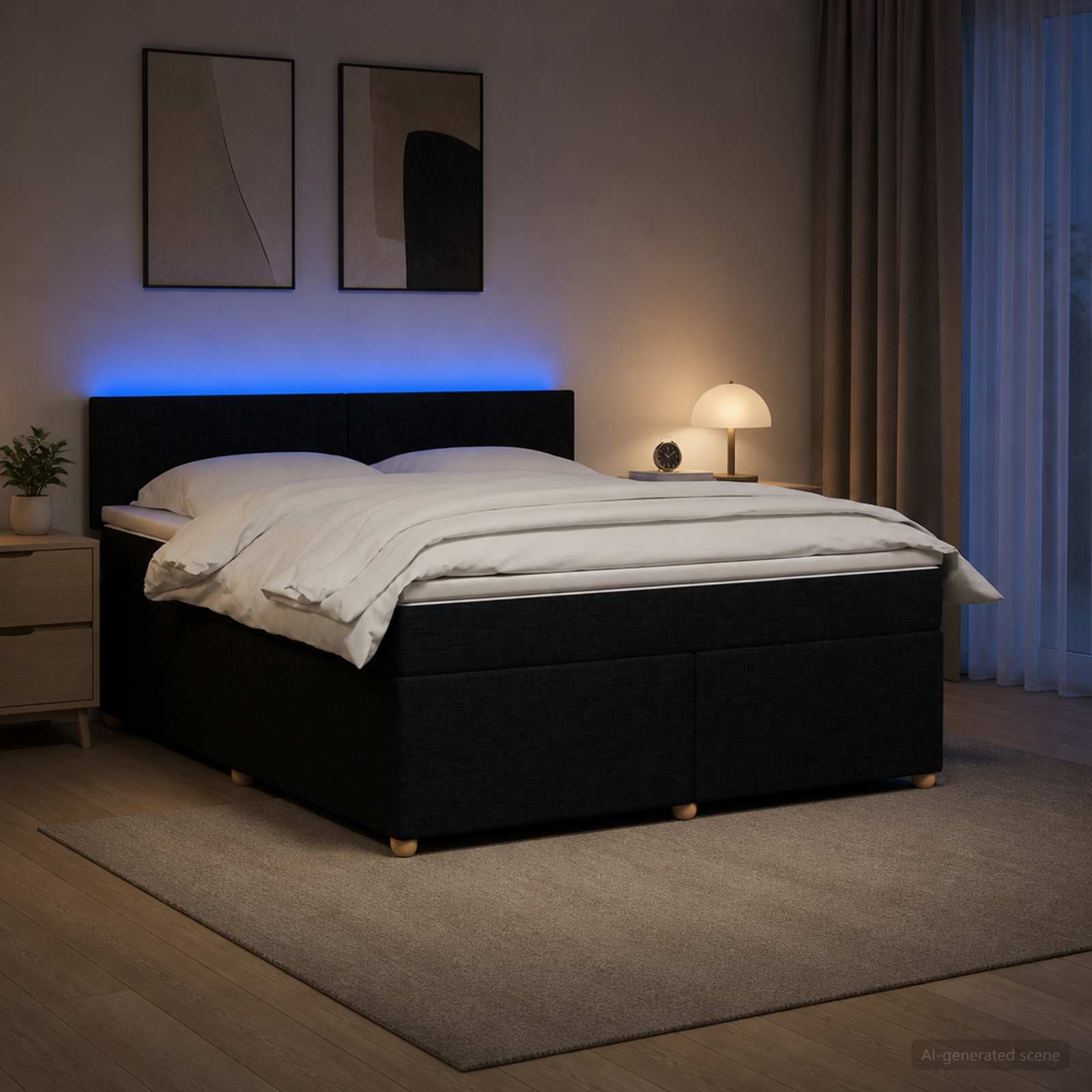 Κρεβάτι box spring με στρώμα Μαύρο 140 x 190 cm Ύφασμα - Pakobazaar