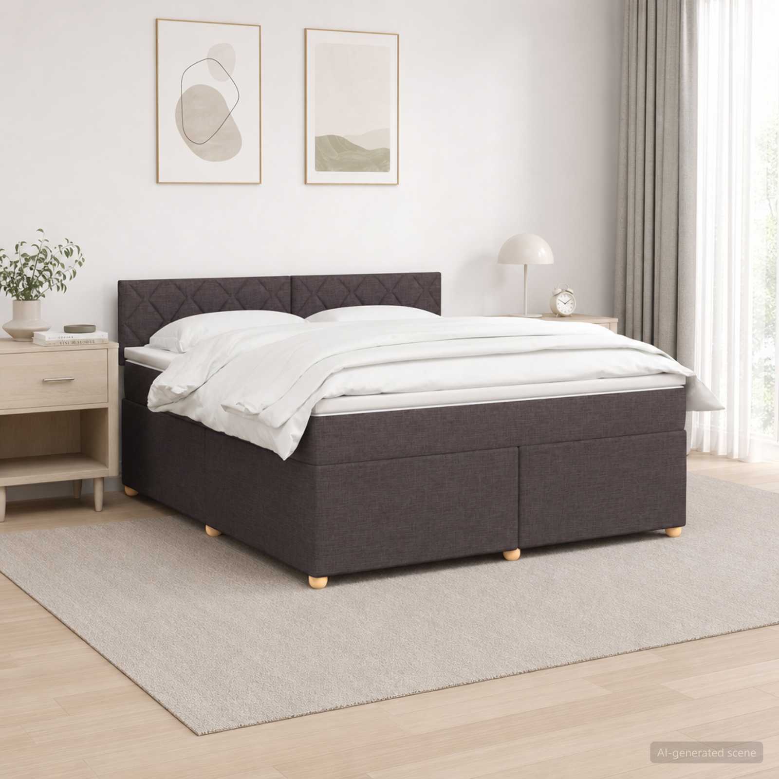 Κρεβάτι box spring με στρώμα Σκούρο Καφέ 160 x 200 cm Ύφασμα - Pakobazaar