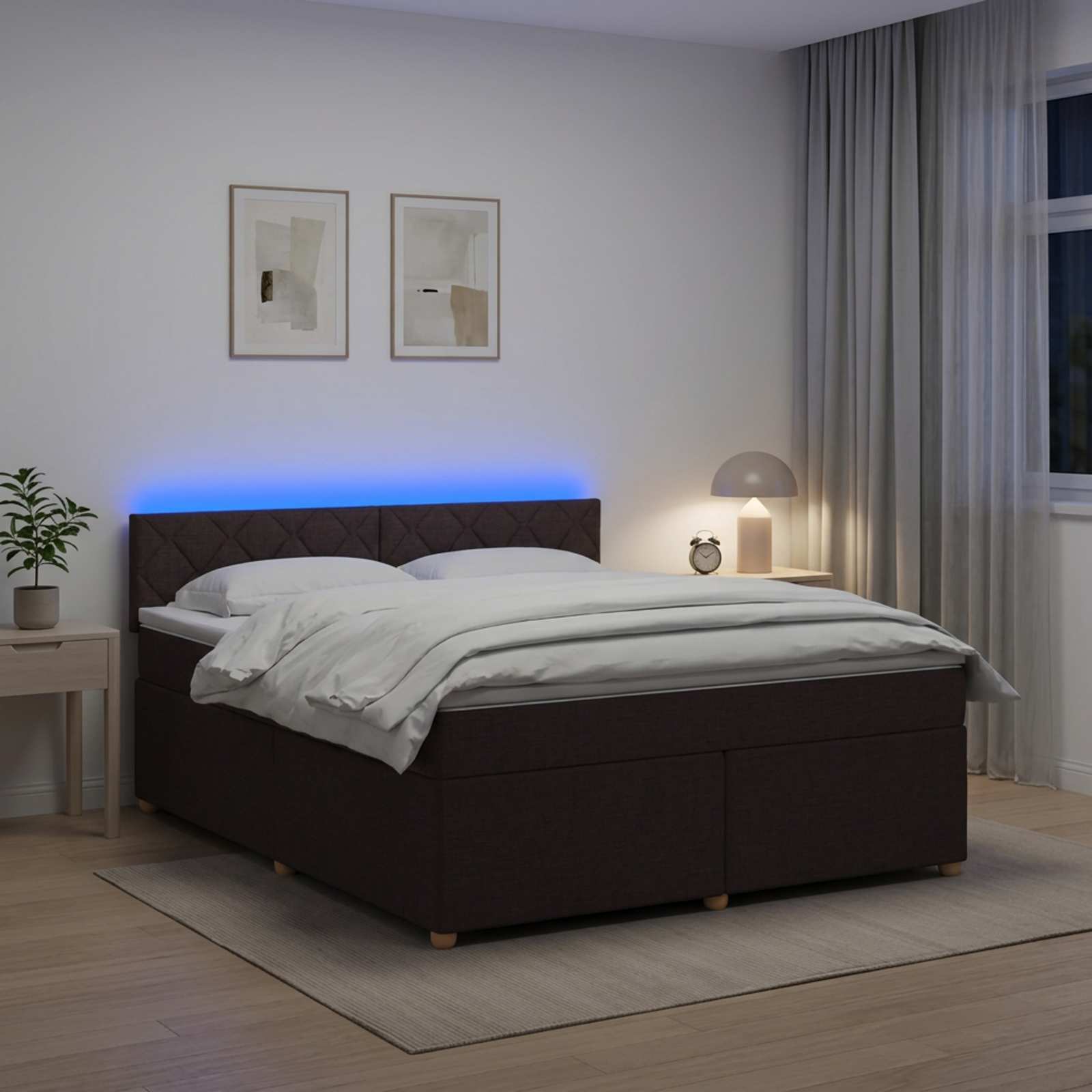 Κρεβάτι box spring με στρώμα Σκούρο Καφέ 160 x 200 cm Ύφασμα - Pakobazaar