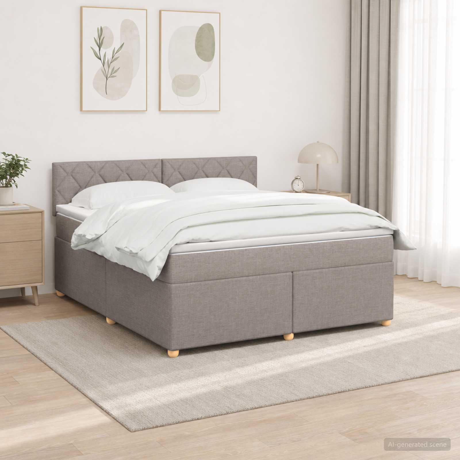 Κρεβάτι box spring με στρώμα Taupe 180 x 200 cm Ύφασμα - Pakobazaar