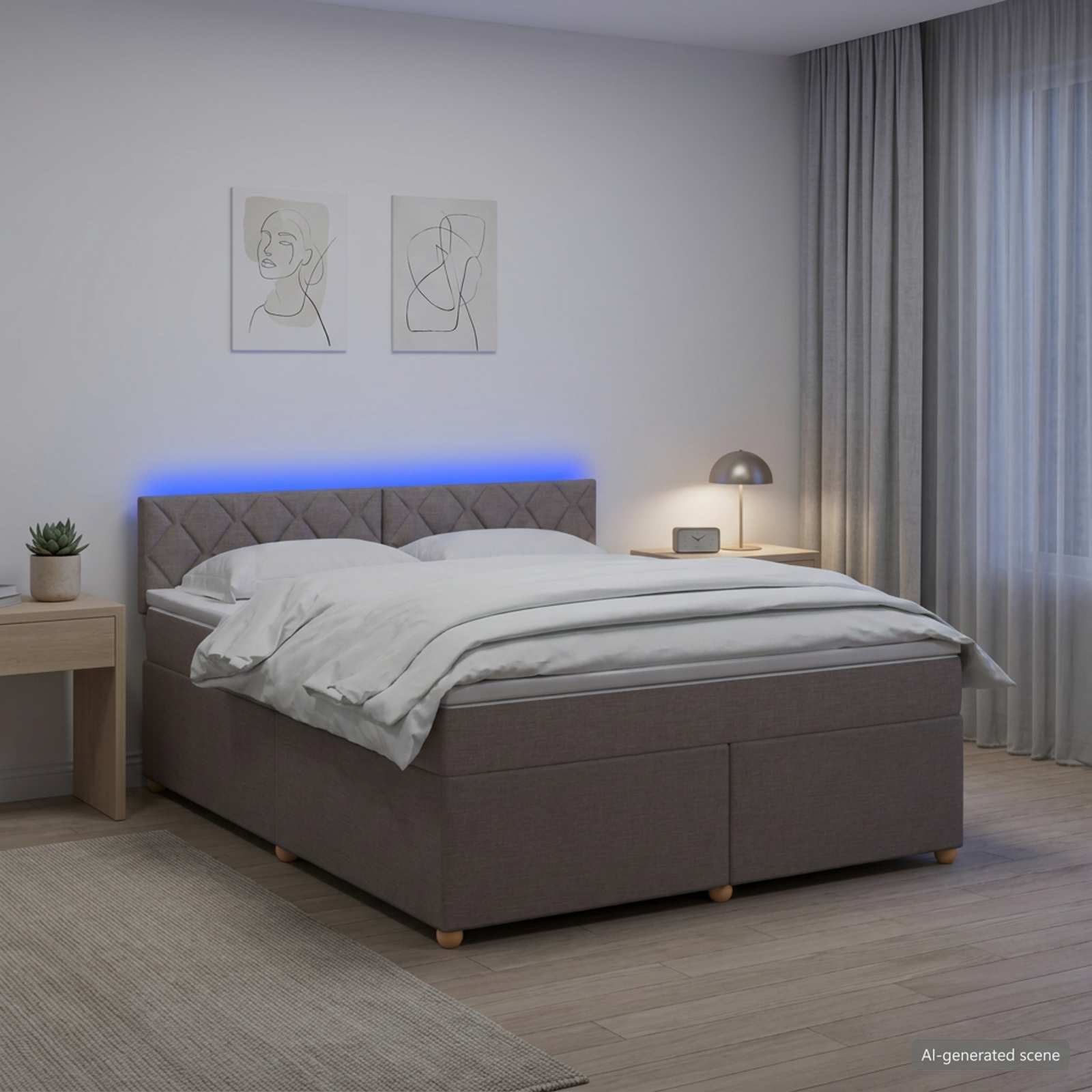 Κρεβάτι box spring με στρώμα Taupe 180 x 200 cm Ύφασμα - Pakobazaar