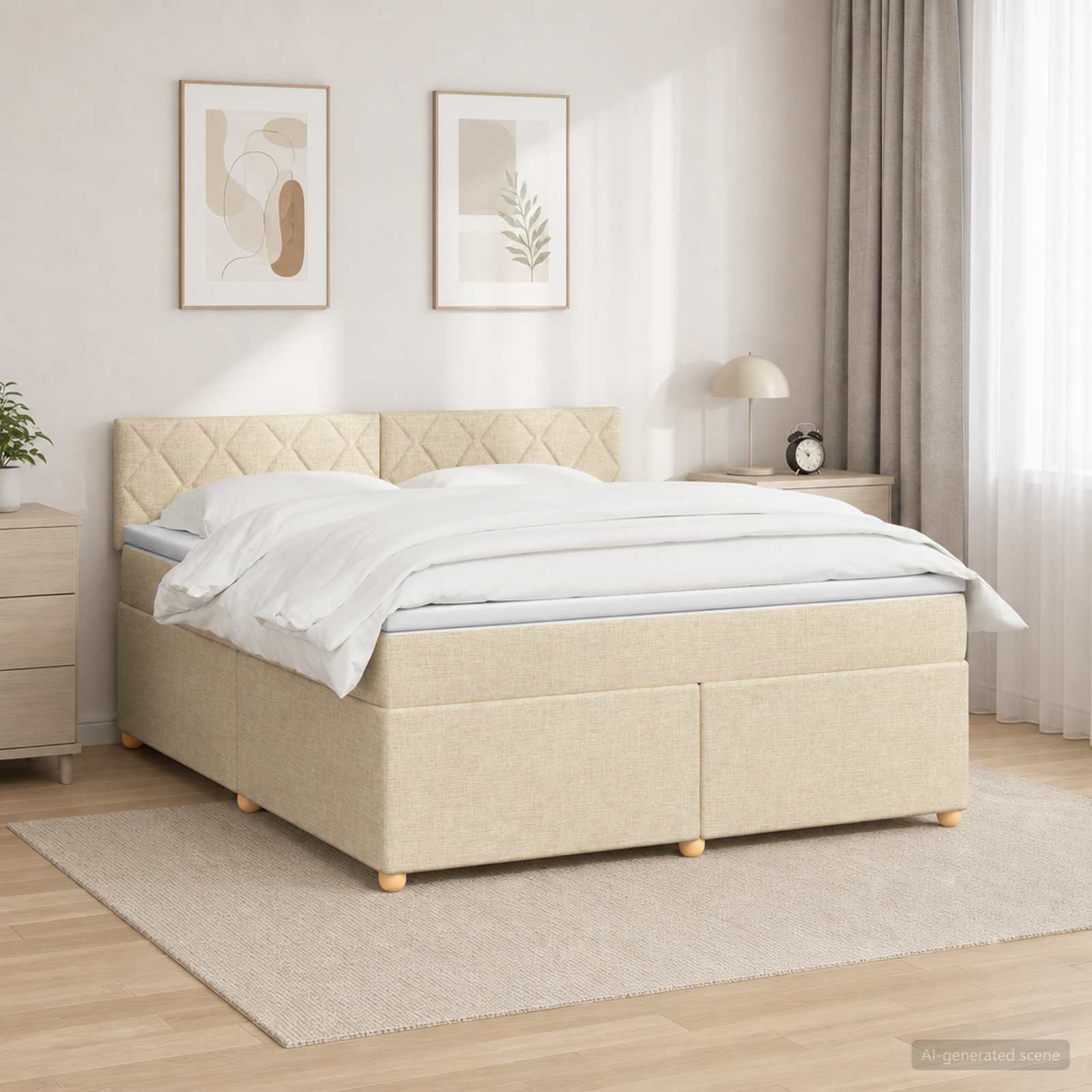 Κρεβάτι box spring με στρώμα Κρεμ 180 x 200 cm Ύφασμα - Pakobazaar